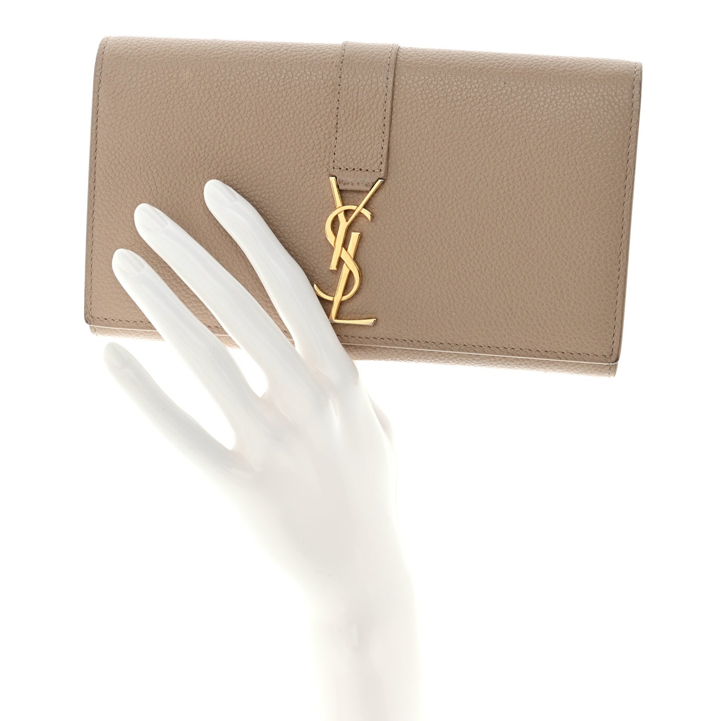 Grained Calfskin Monogram Large Flap Wallet Beige