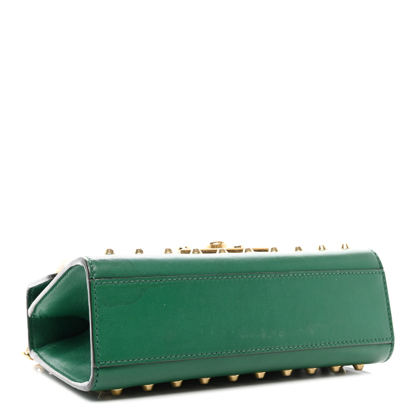 Calfskin Studded Small Padlock Shoulder Bag Emerald