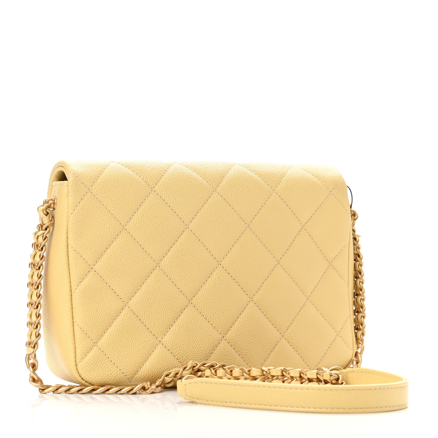 Shiny Caviar Quilted Small Chain Melody Flap Yellow