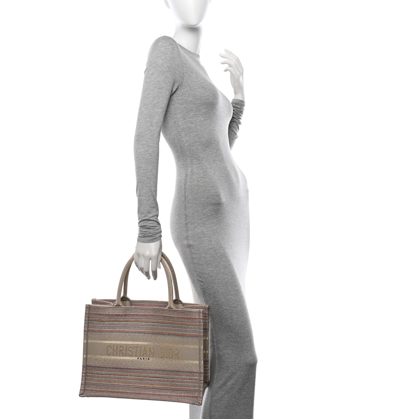 Canvas Embroidered Medium Stripes Book Tote Beige Multicolor