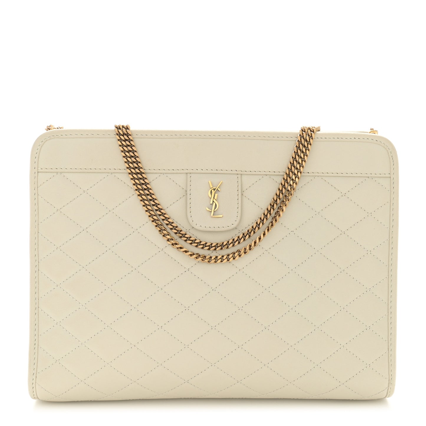 Lambskin Quilted Monogram Baby Victoire Chain Clutch Blanc Vintage