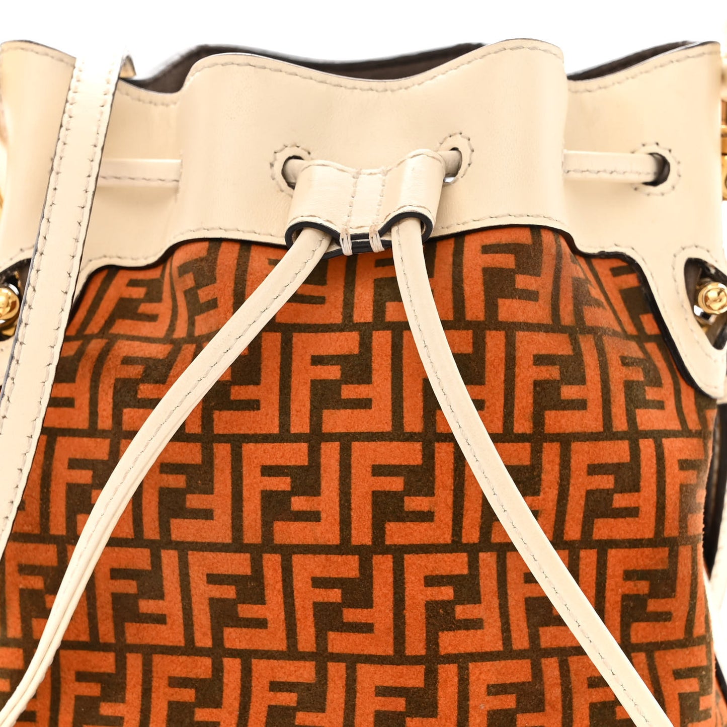 Suede Vitello King F is Fendi Micro FF Mini Mon Tresor Bucket Bag Arancio Marrone White Ice