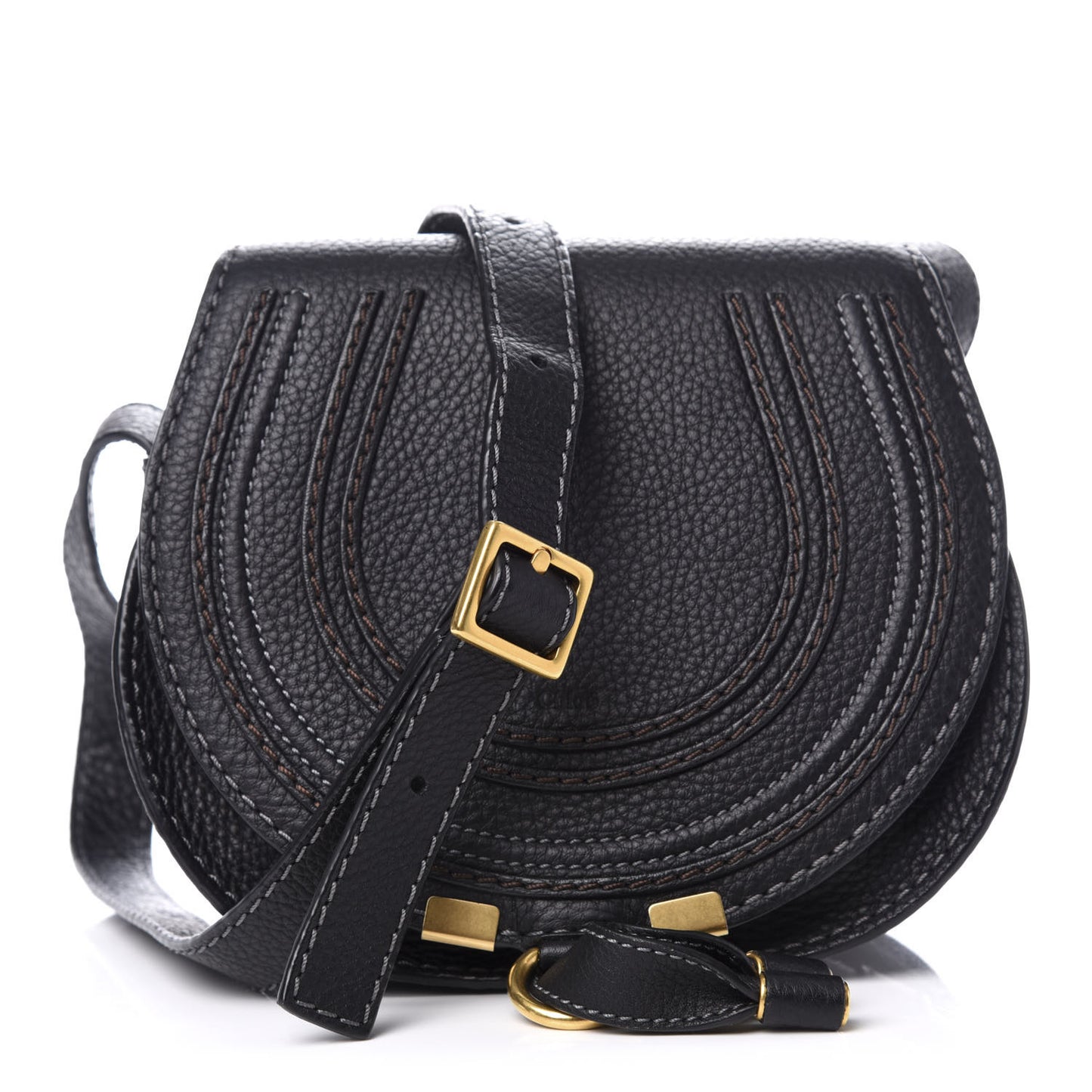 Calfskin Mini Marcie Round Crossbody Bag Black