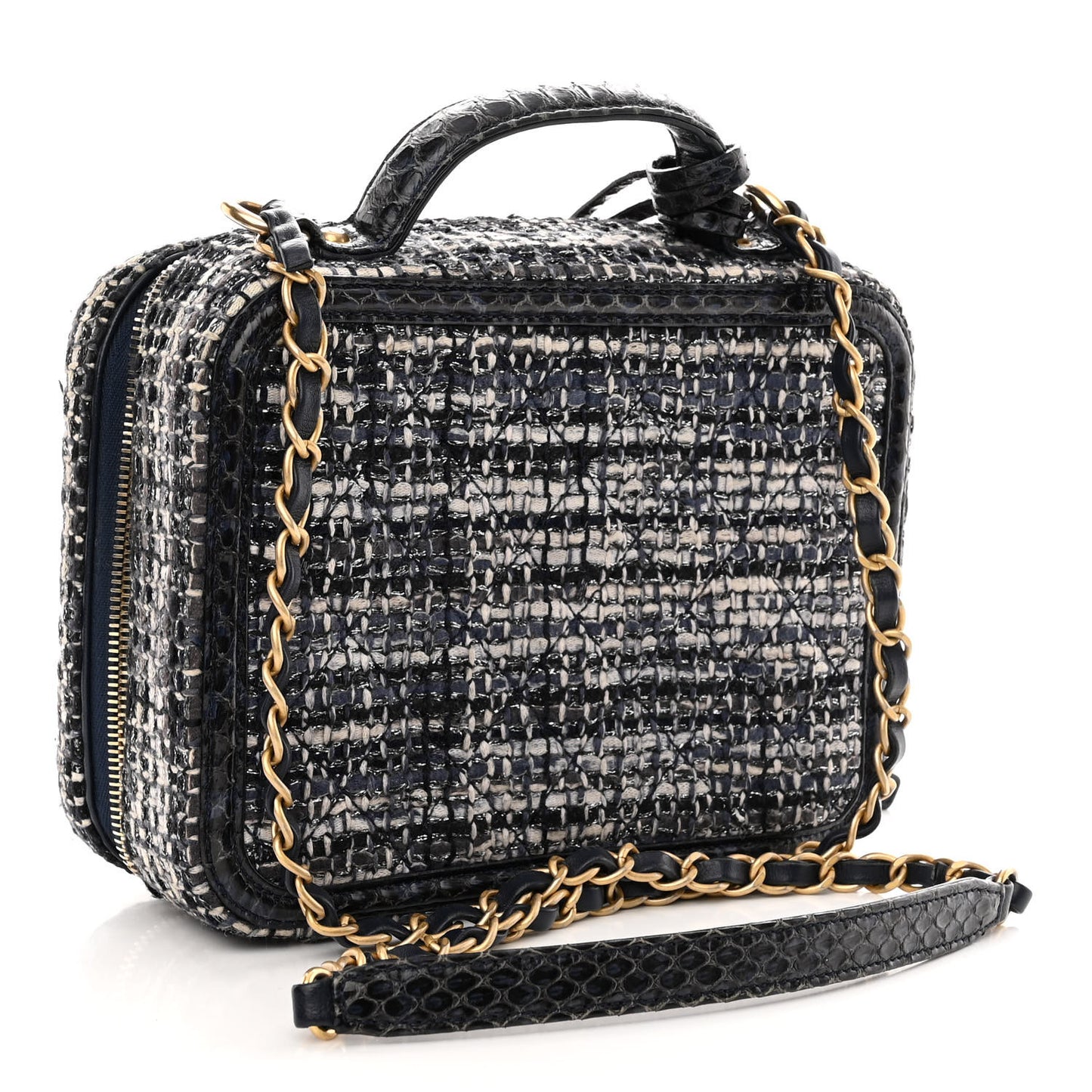 Tweed Snakeskin Quilted Medium CC Filigree Vanity Case Dark Navy