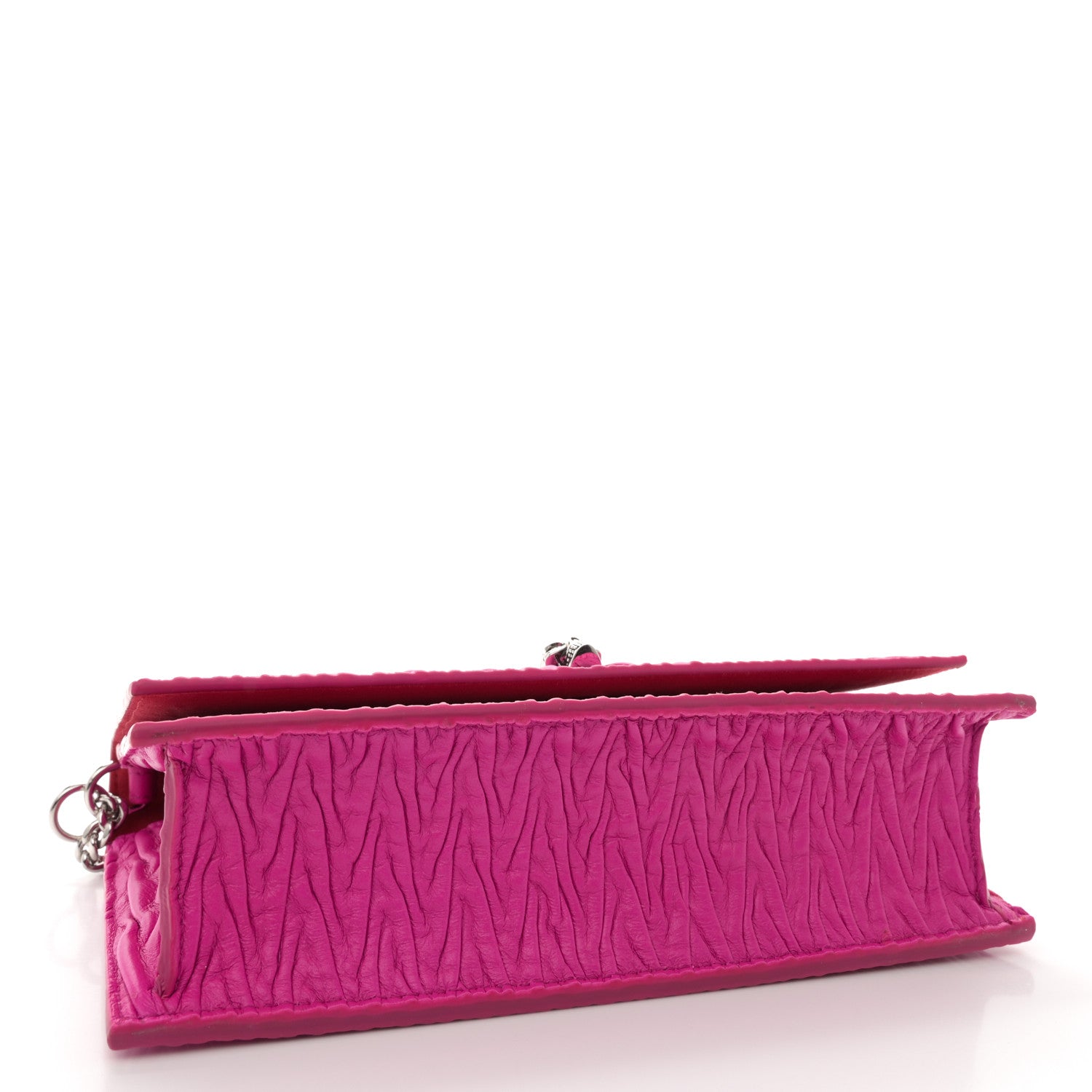 Alexander McQueen Lambskin Pleated Skull Medium Chain Crossbody Bag Fuchsia 4 of 13