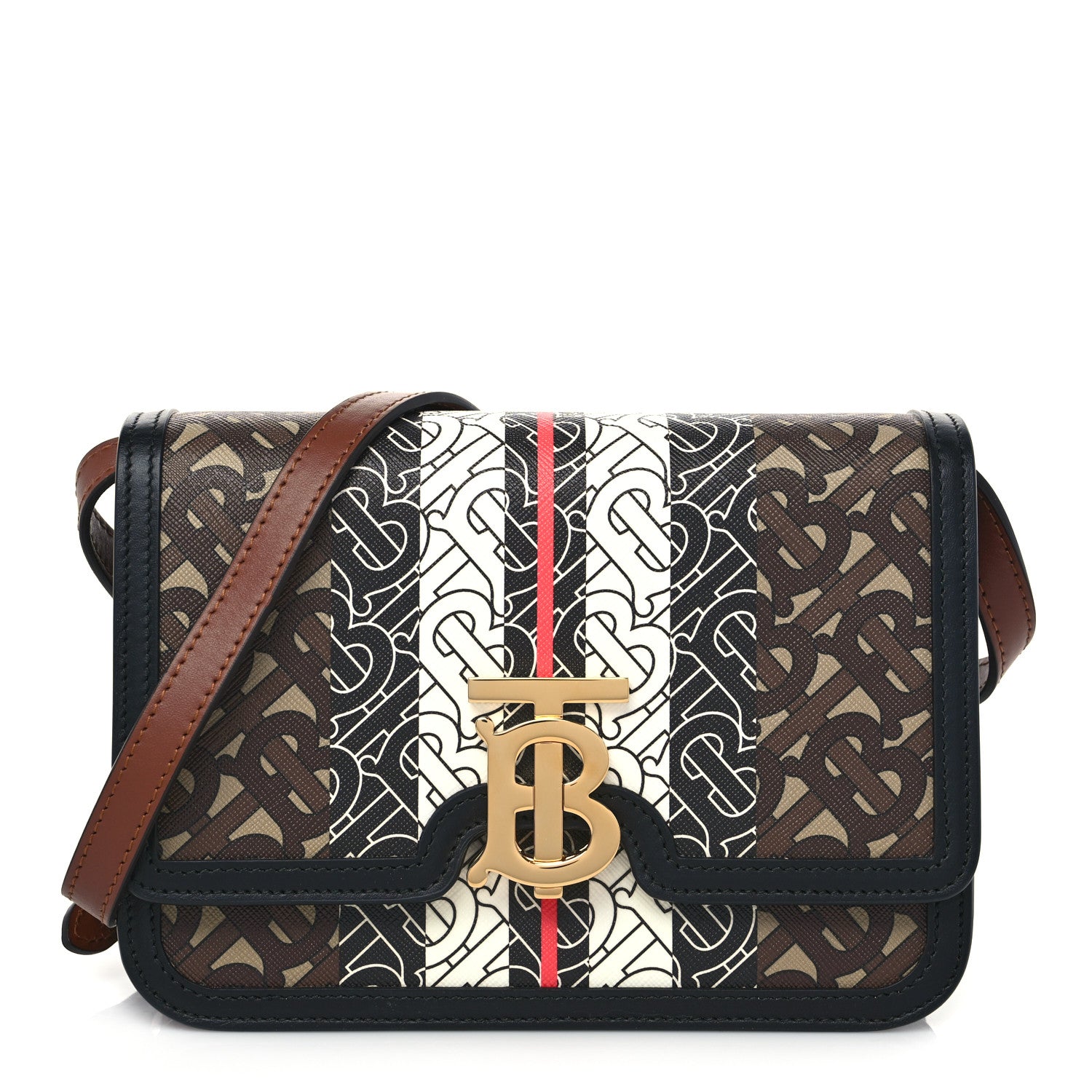 Burberry E-Canvas Monogram Stripe Small TB Bag Bridle Brown 1 of 8