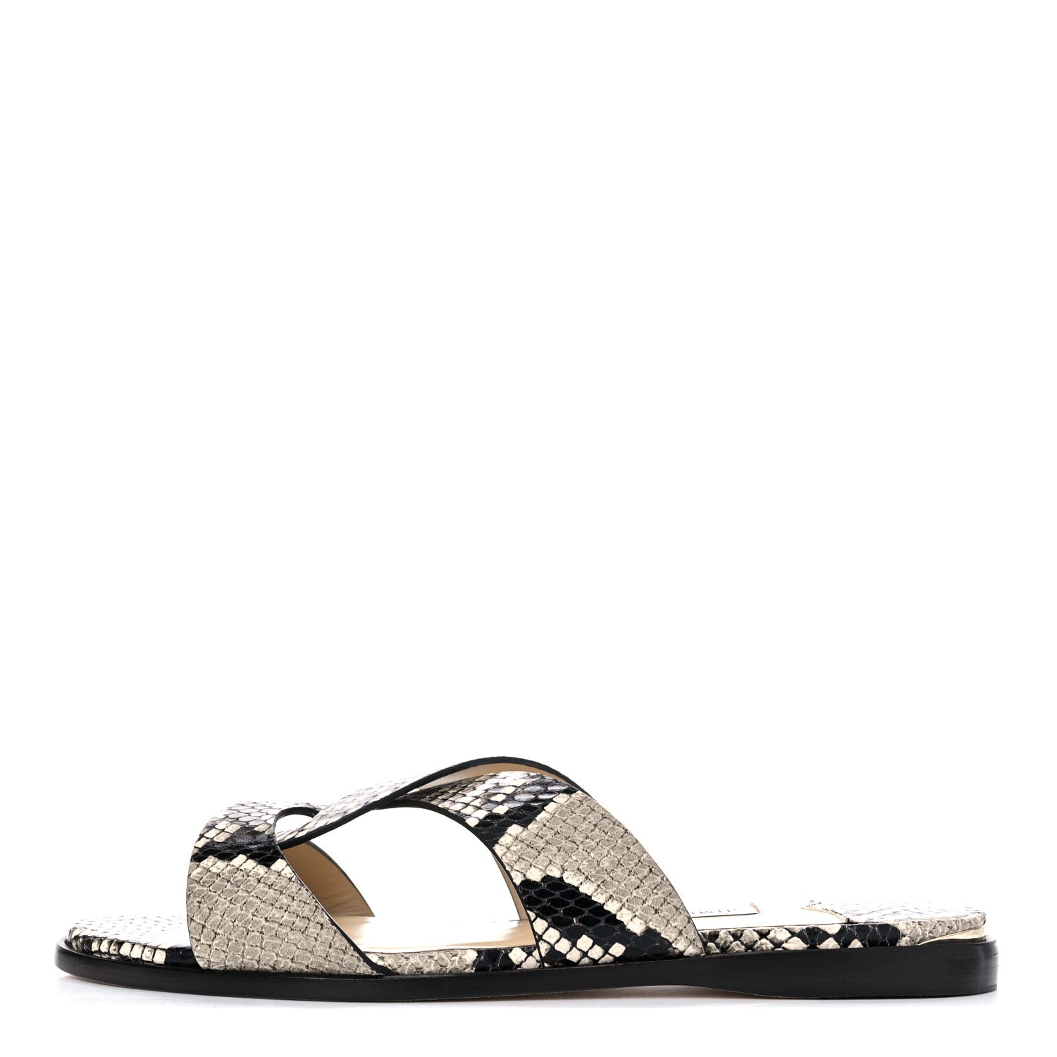 Jimmy Choo Calfskin Snake Print Atia Flat Sandals 38.5 Natural 1 of 8