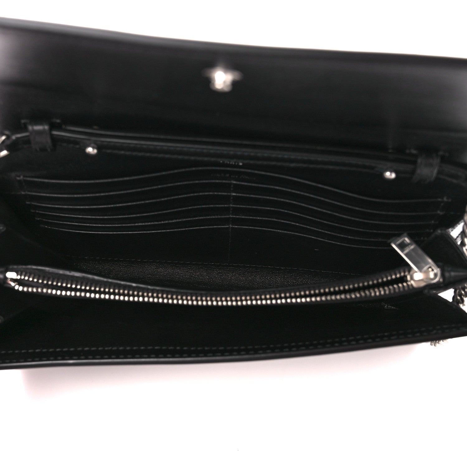 Saint Laurent Glazed Calfskin Cassandre Wallet On Chain WOC Black 5 of 10