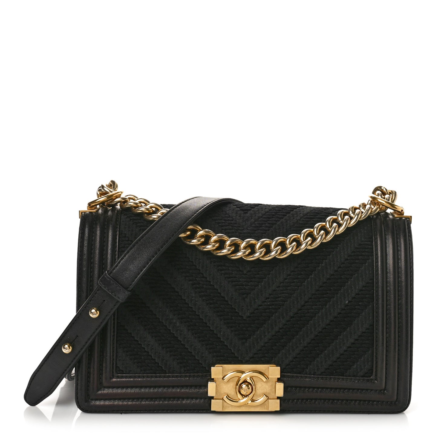 Fabric Chevron Braided Medium Boy Flap Black