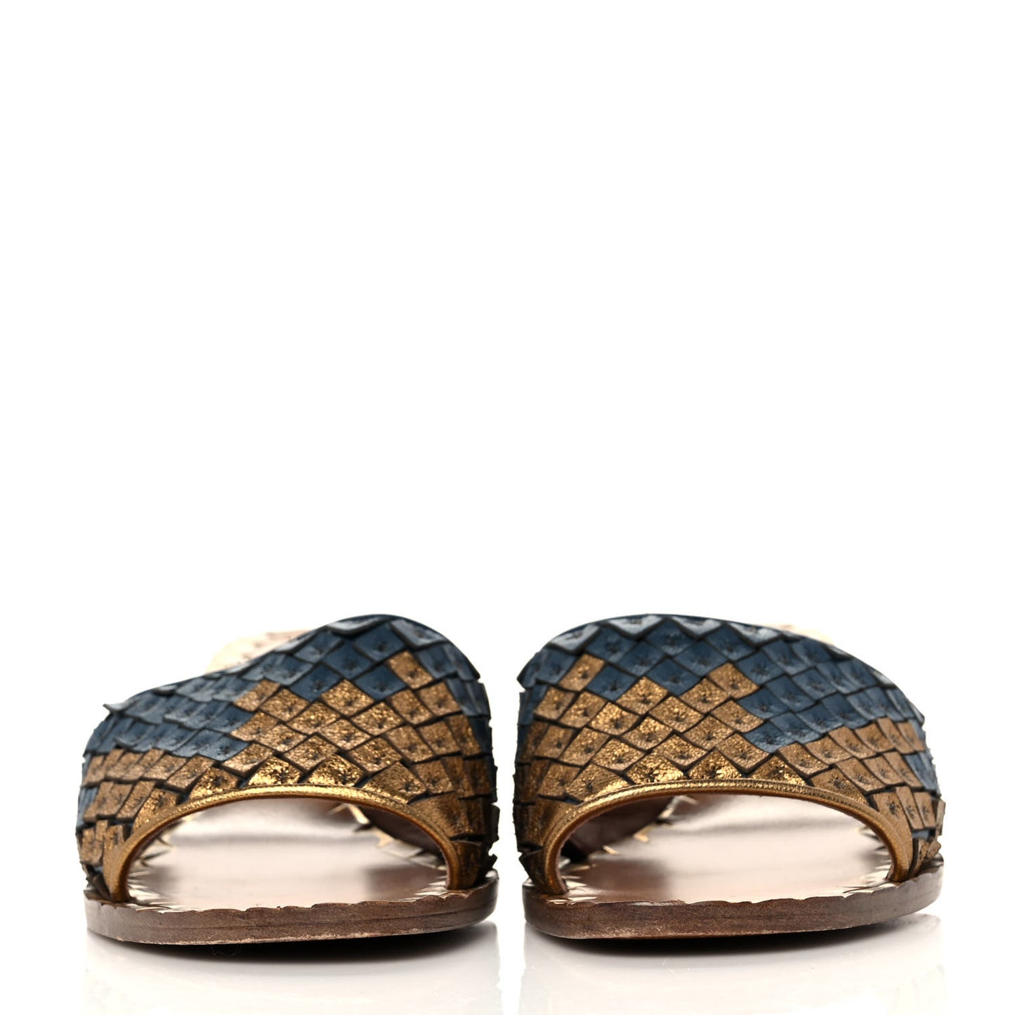 Metallic Nappa Intrecciato Slide Sandals 37 Blue Gold