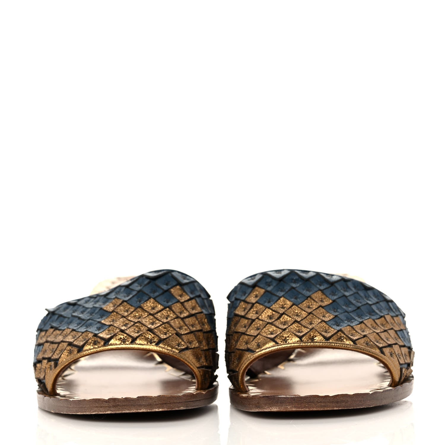 Bottega Veneta Metallic Nappa Intrecciato Slide Sandals 37 Blue Gold 2 of 7