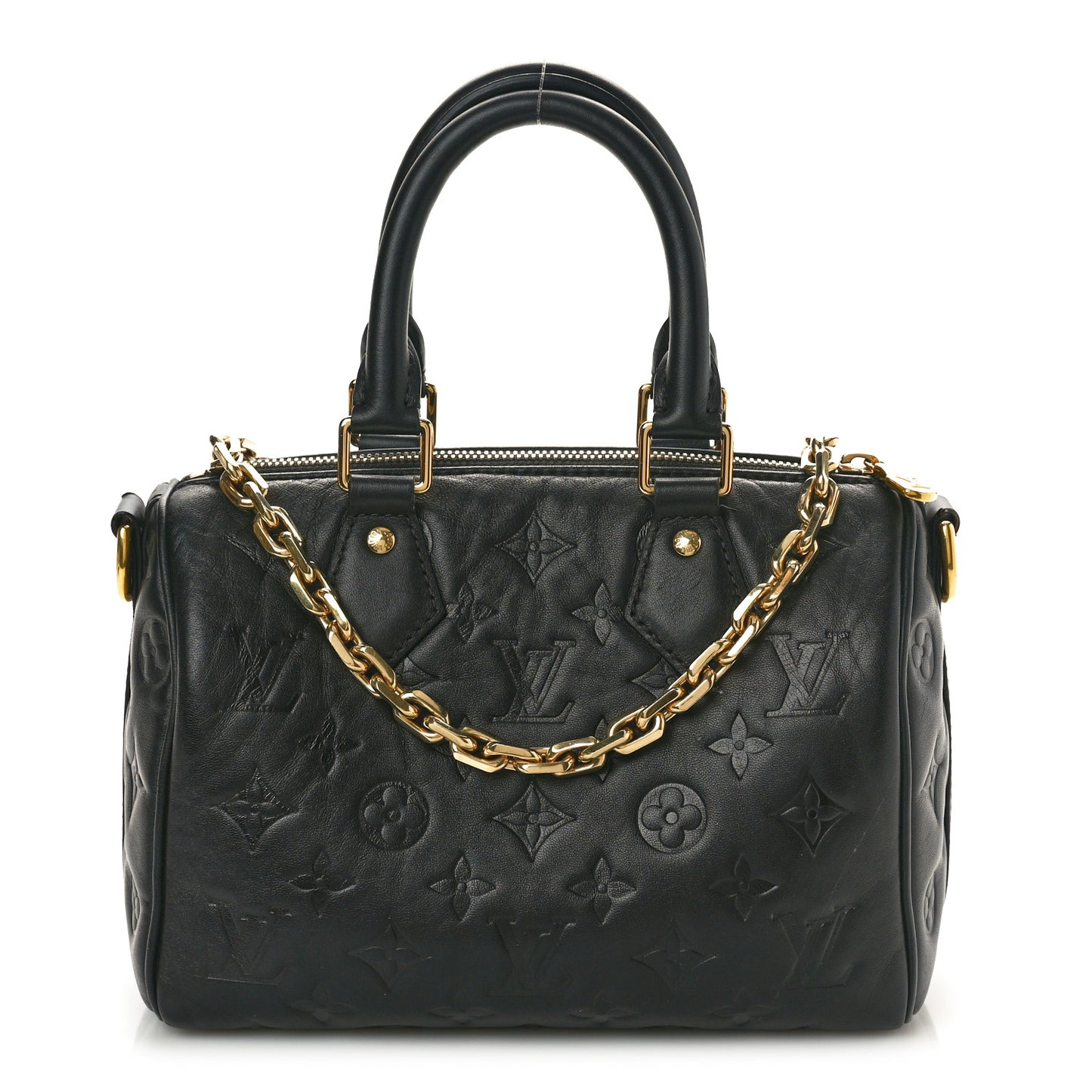 Lambskin Embossed Monogram Speedy 22 Bandouliere Black