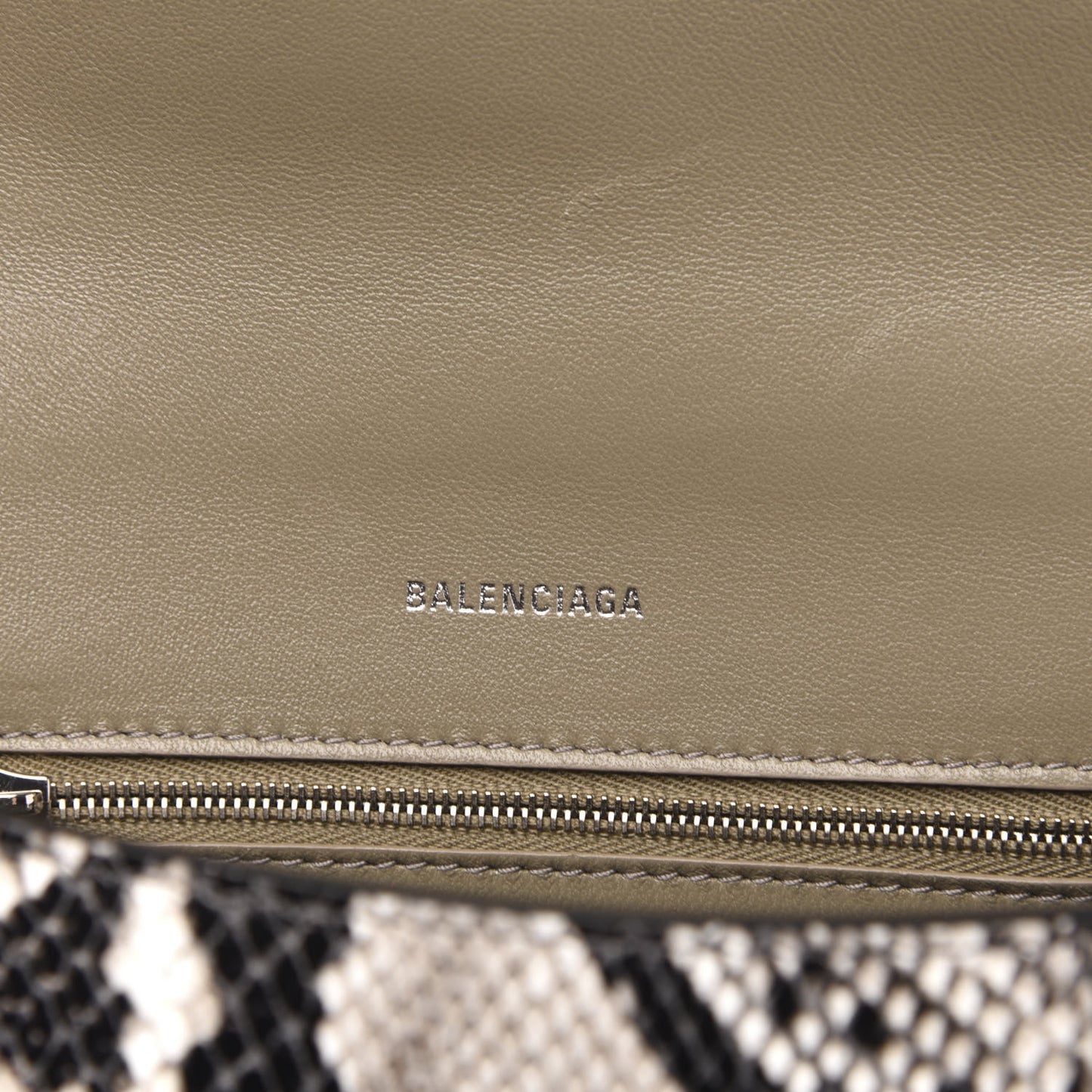 Shiny Calfskin Python Effect Small Hourglass Top Handle Bag Black White