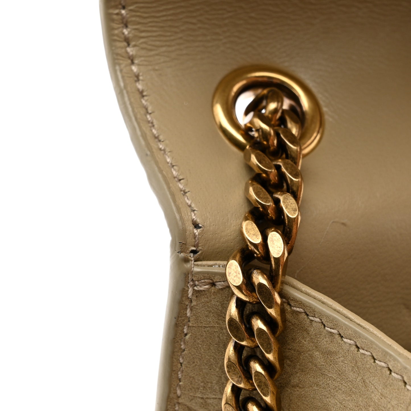 Crocodile Embossed Nubuck Small Monogram Kate Satchel Nougat Beige