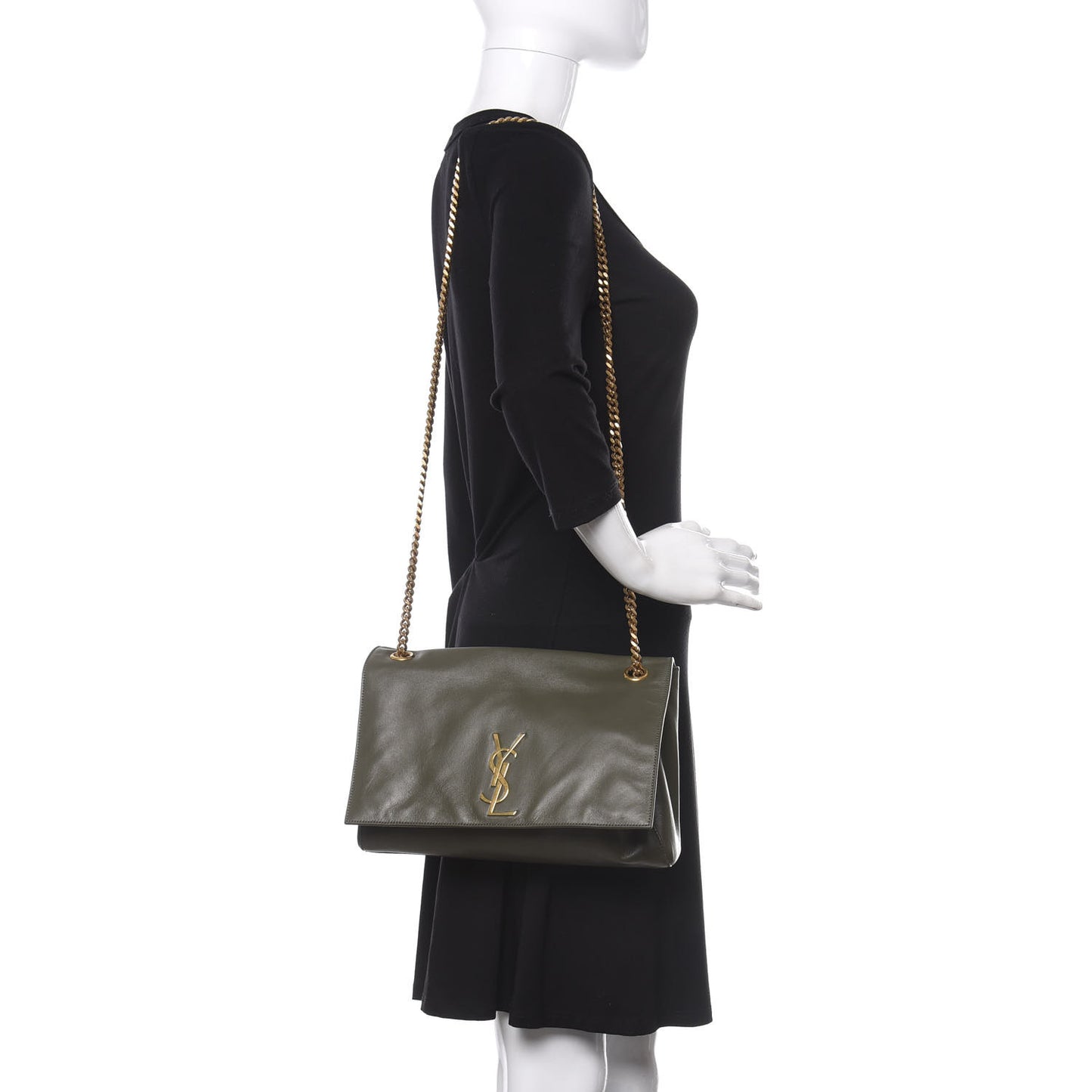 Smooth Calfskin Suede Medium Reversible Monogram Kate Satchel Olive