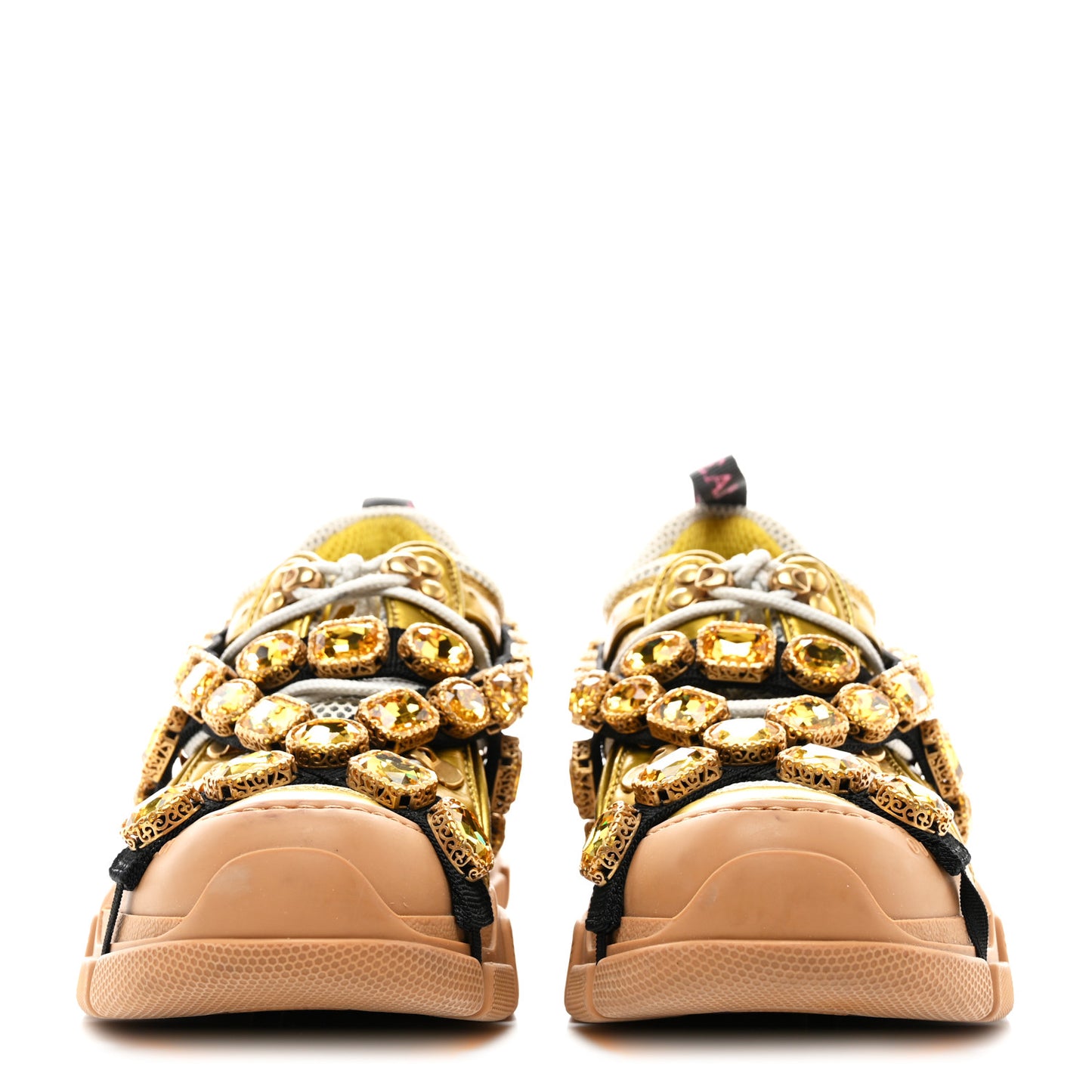 X SEGA Metallic Calfskin Mesh Removable Crystals Womens Flashtrek Sneakers 36.5 Oro Vecchio