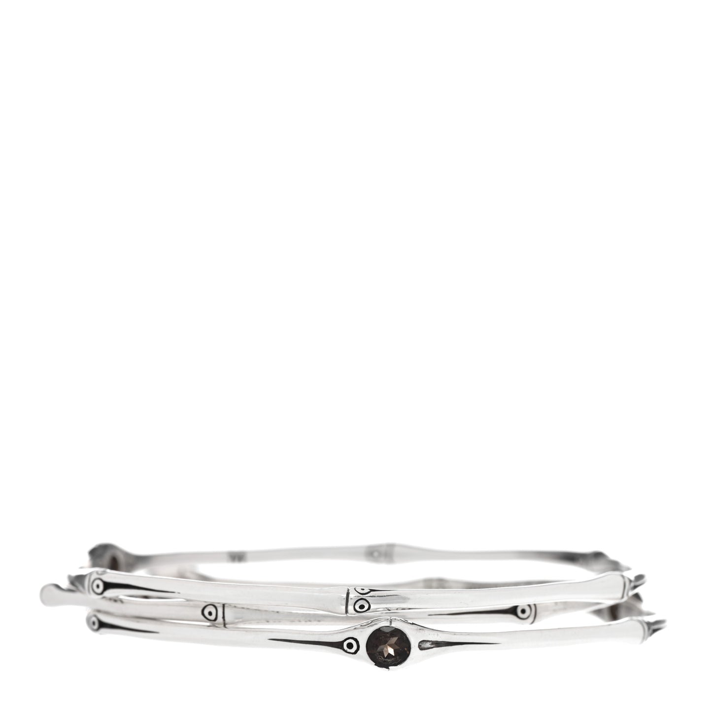 Sterling Silver Smokey Quartz Bamboo Bangle Bracelet Set of 3