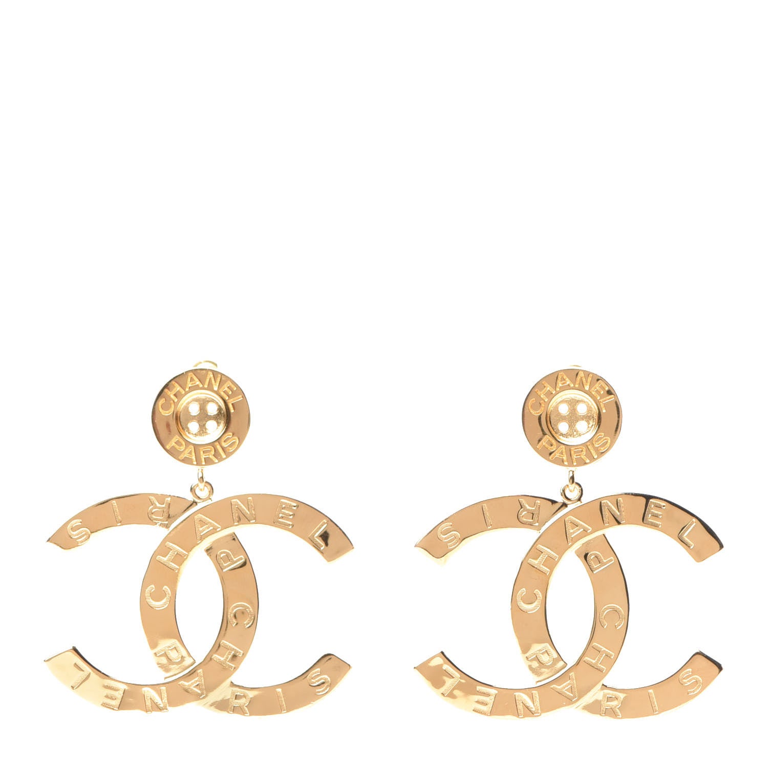 Chanel Metal Large Paris Button Earrings Gold 1 of 4
