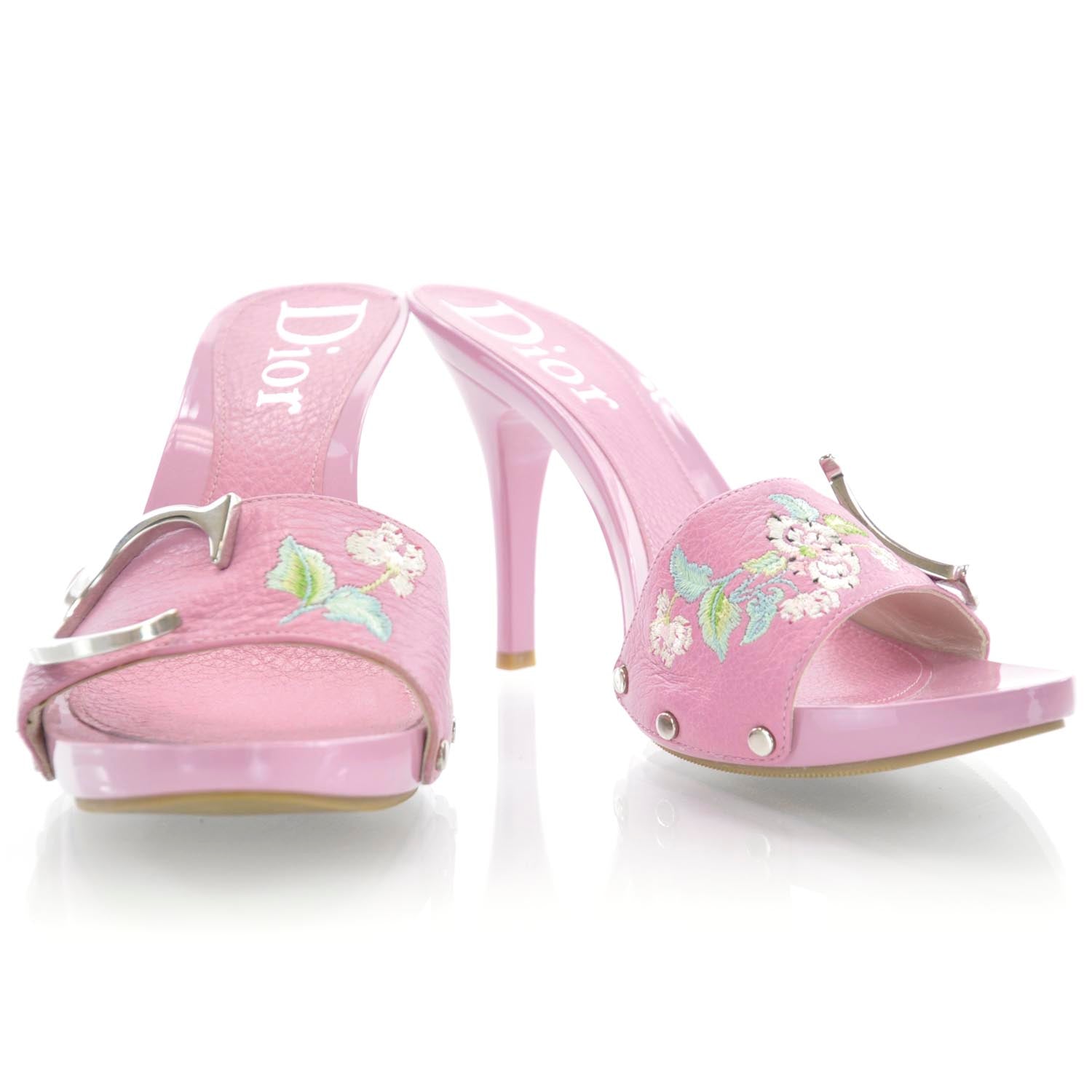 Christian Dior Leather Vintage Flowers Sandals 37 Pink 30120