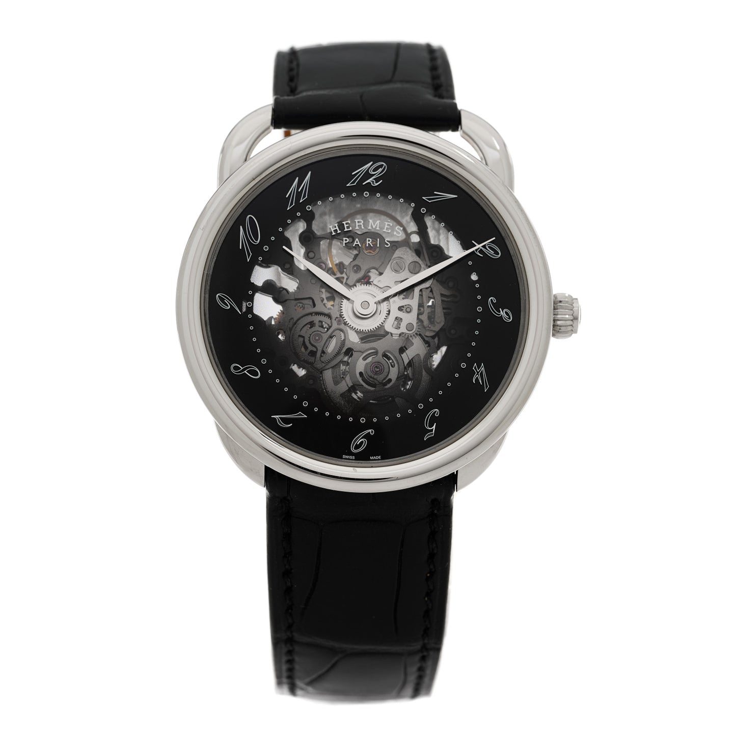 Stainless Steel Alligator 40mm Arceau Squelette Automatic Watch Noir