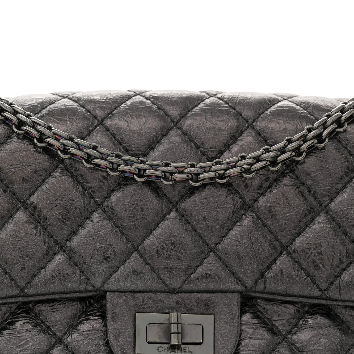 Chanel Shiny Aged Calfskin Quilted Accordion Reissue 2.55 Flap So Black 8 of 11