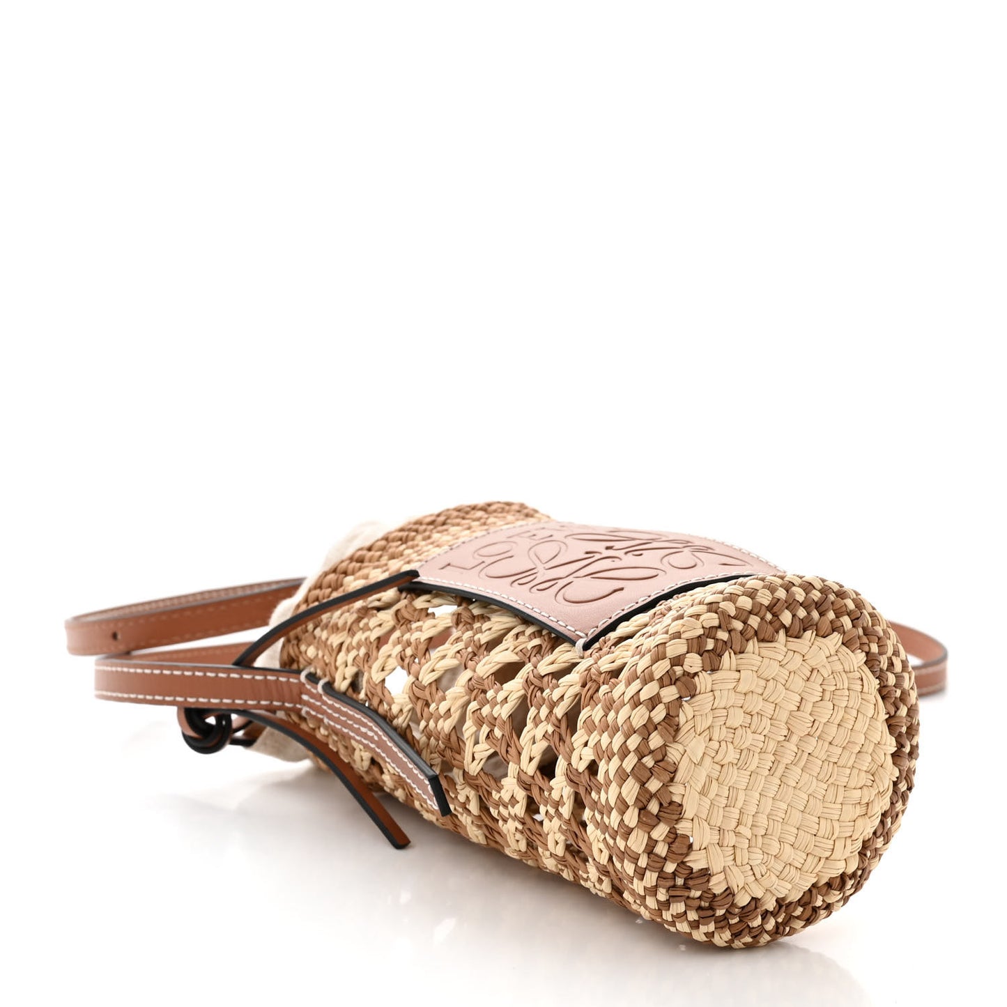 Calfskin Raffia Paula's Ibiza Pocket Bucket Bag Natural Tan