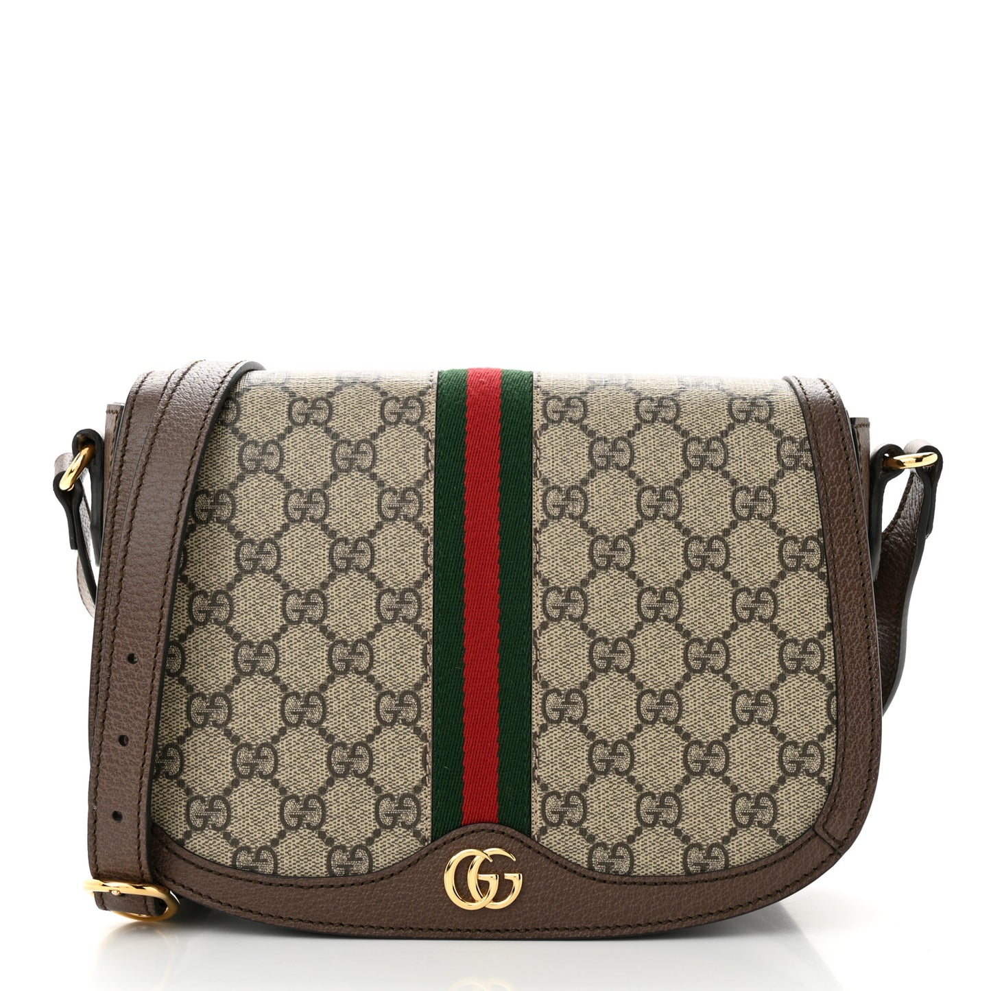 GG Supreme Monogram Web Small Ophidia Flap Messenger Bag Brown