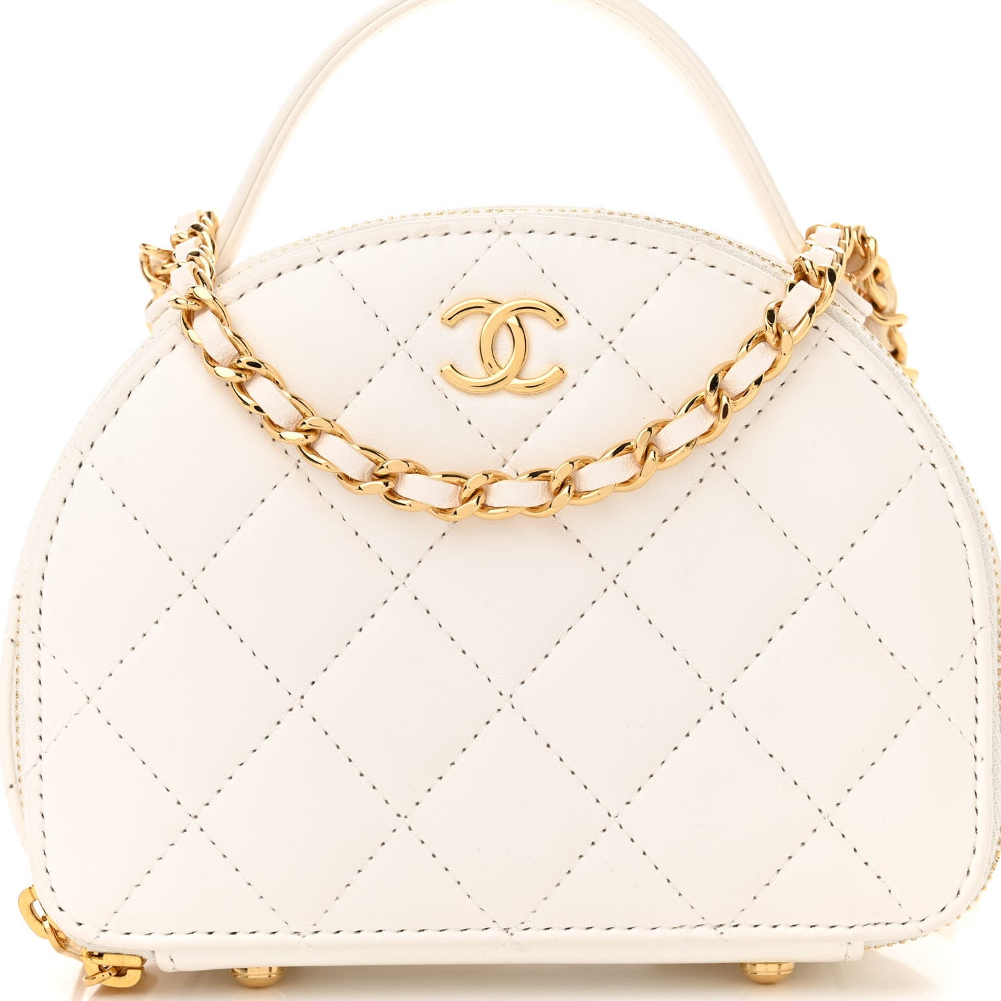 Lambskin Quilted Small Chic Riviera Top Handle Vanity Case White