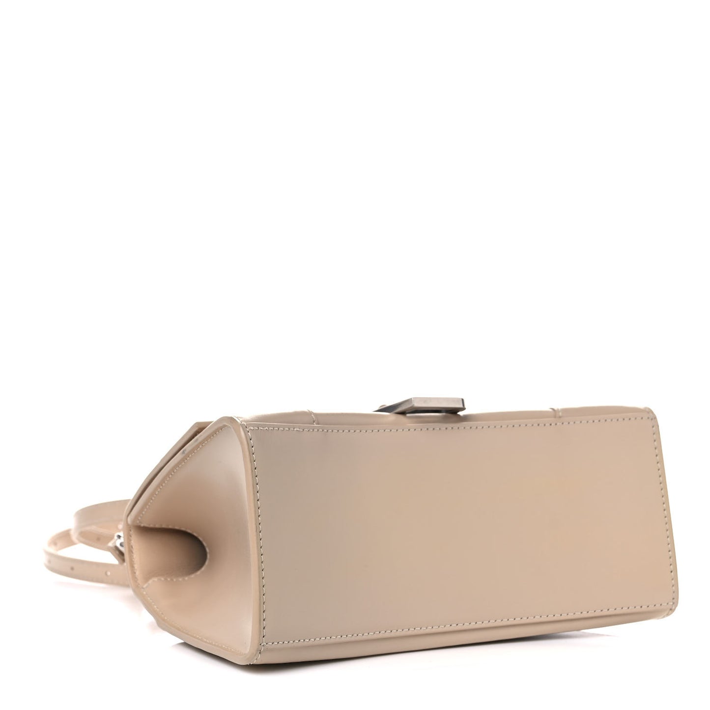 Shiny Box Calfskin Small Hourglass Top Handle Bag Light Beige