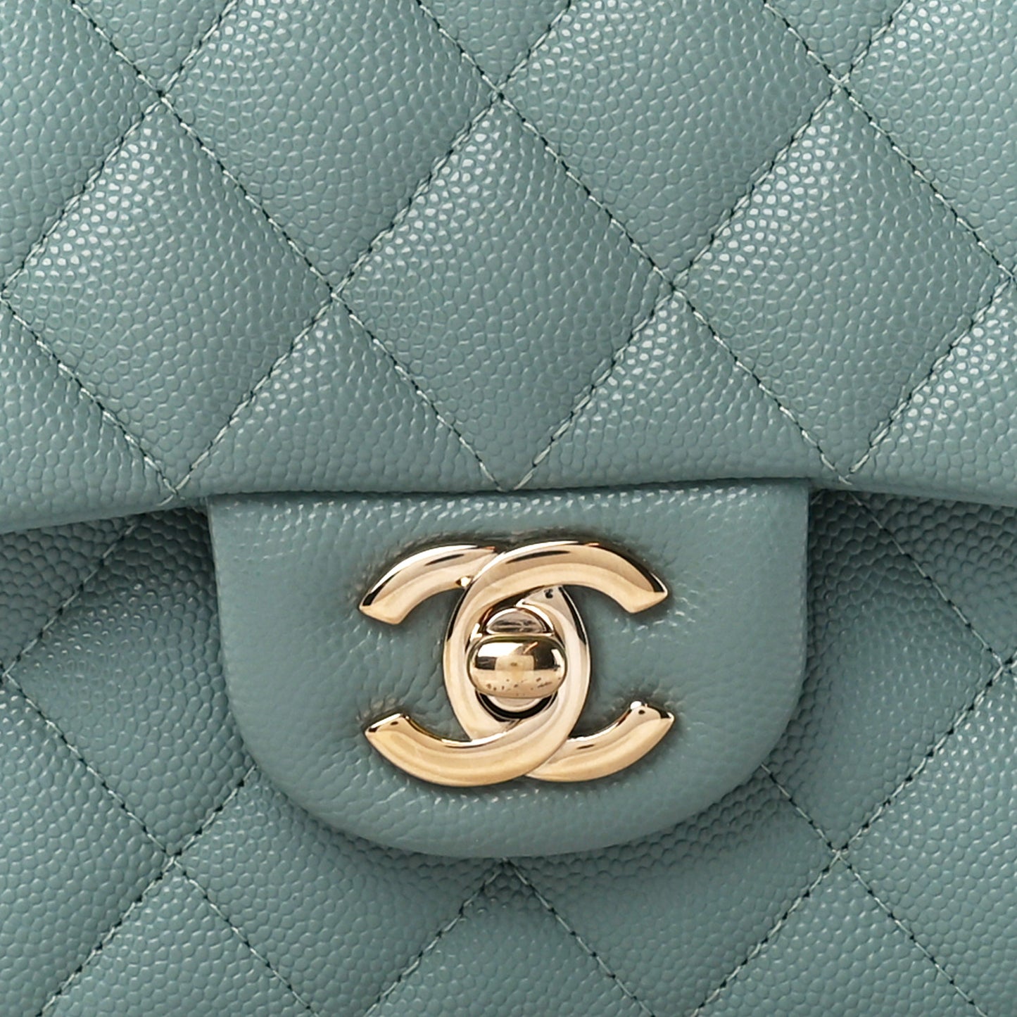 Caviar Quilted Medium Double Flap Light Blue