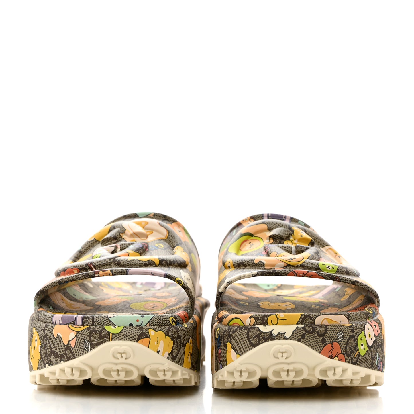 X PIKARAR Cubic Rubber Monogram Animal Print Womens Interlocking G Platform 42mm Slide Sandals 37 Beige Ebony Multicolor