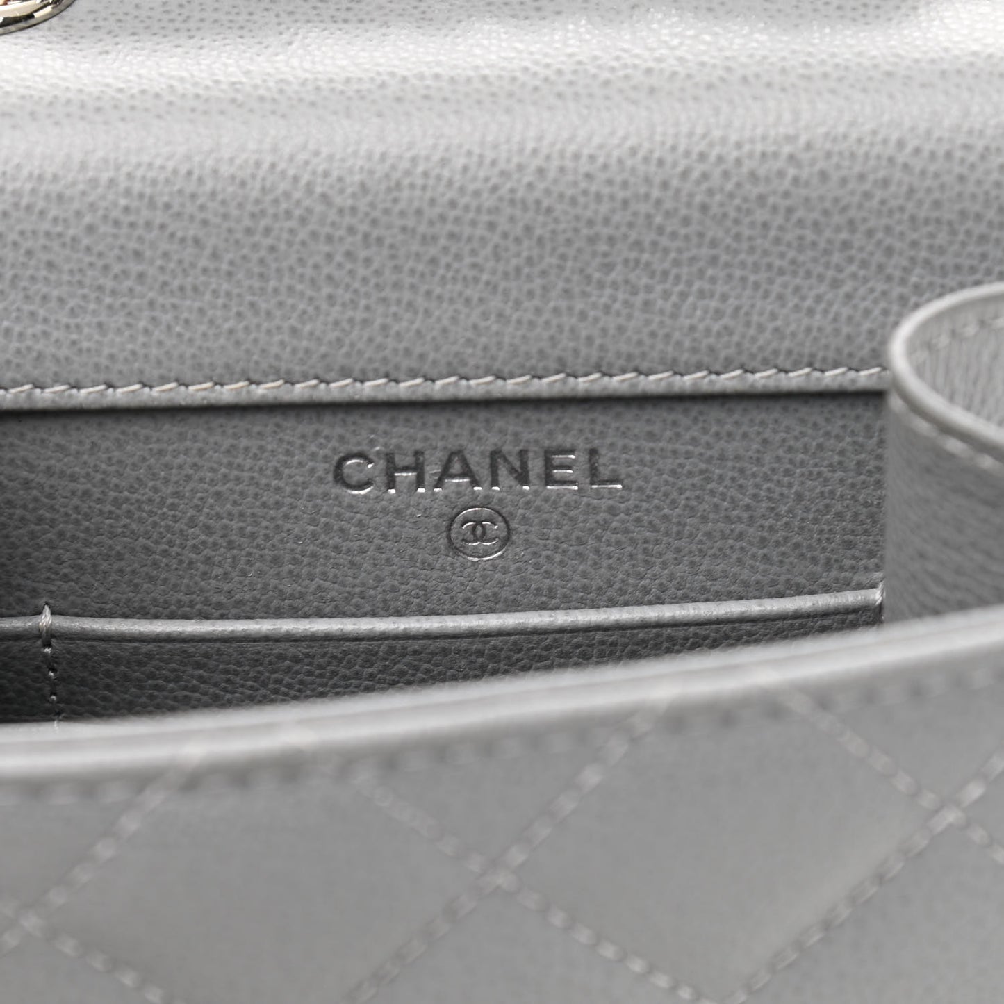 Grained Calfskin Quilted CC Box Clutch With Chain Grey