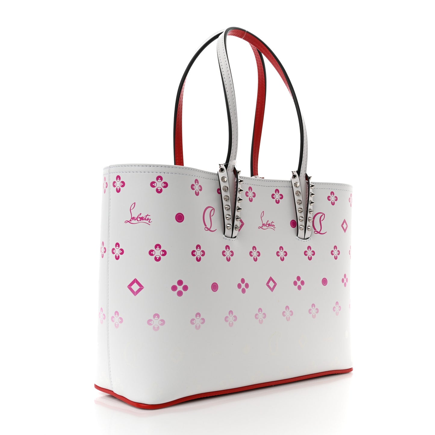 Calfskin Loubinthesky Small Cabata Spike Tote White Rose