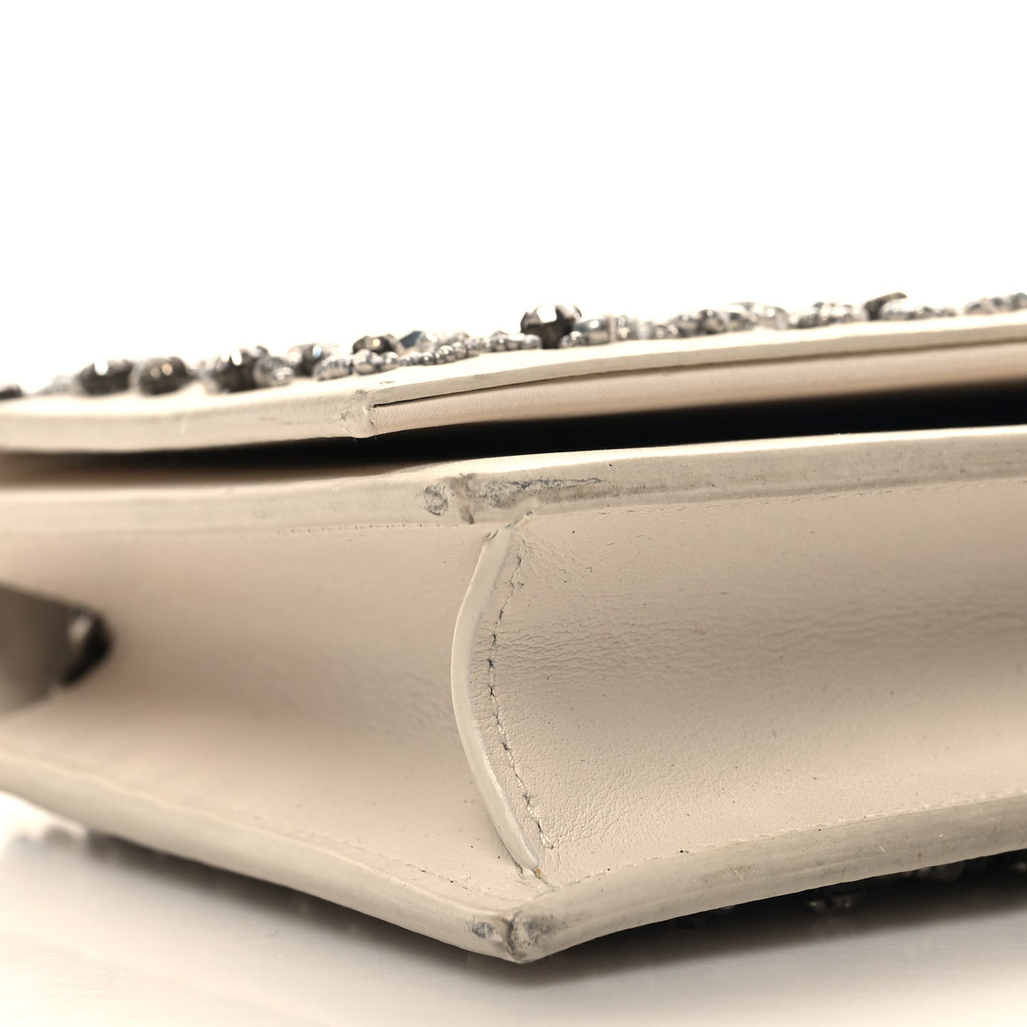 Calfskin Bead Embellished Kate Monogram Tassel Chain Wallet White