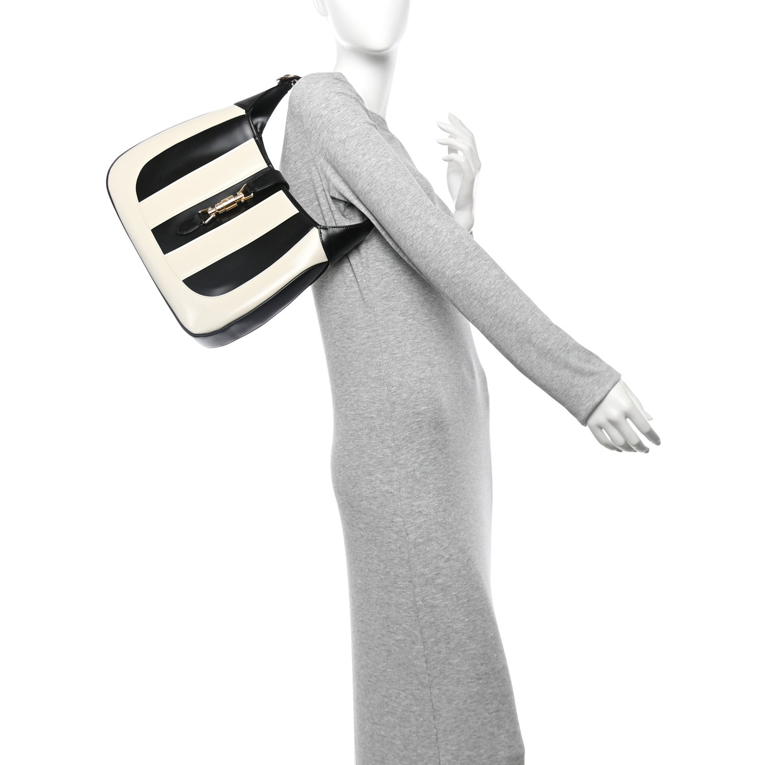 Gucci Boarded Dyana Lux Calfskin Striped Medium Jackie 1961 Hobo Black White 2 of 10