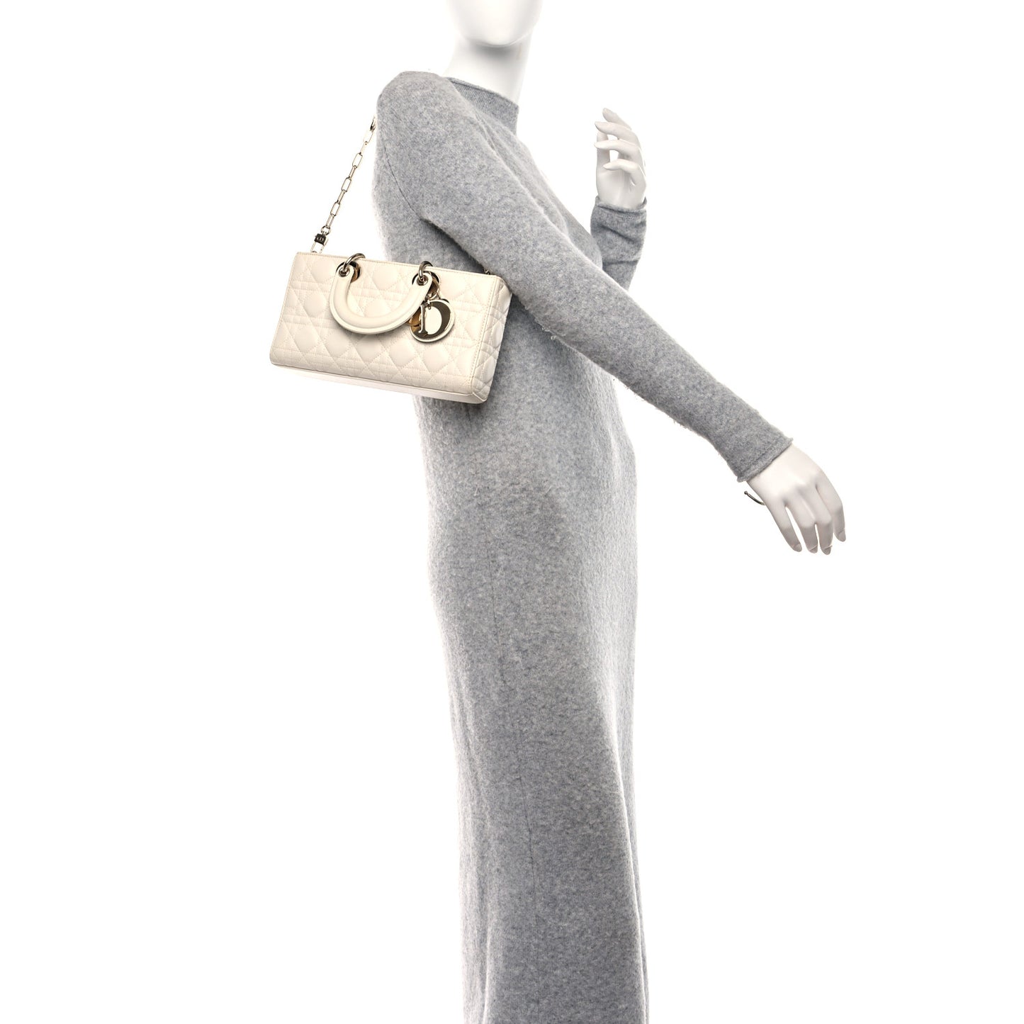 Lambskin Cannage Medium Lady D-Joy White