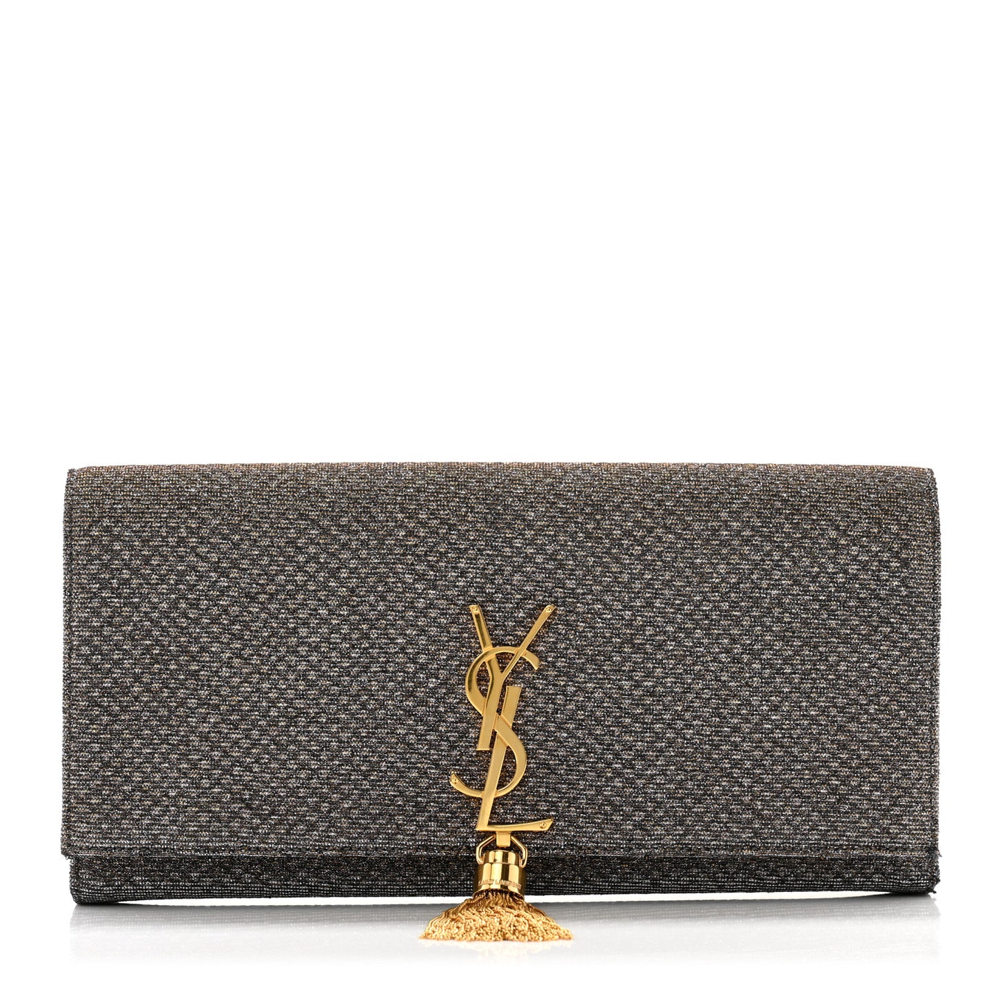 Metallic Canvas Woven Classic Monogram Kate Tassel Clutch Ciad Argento