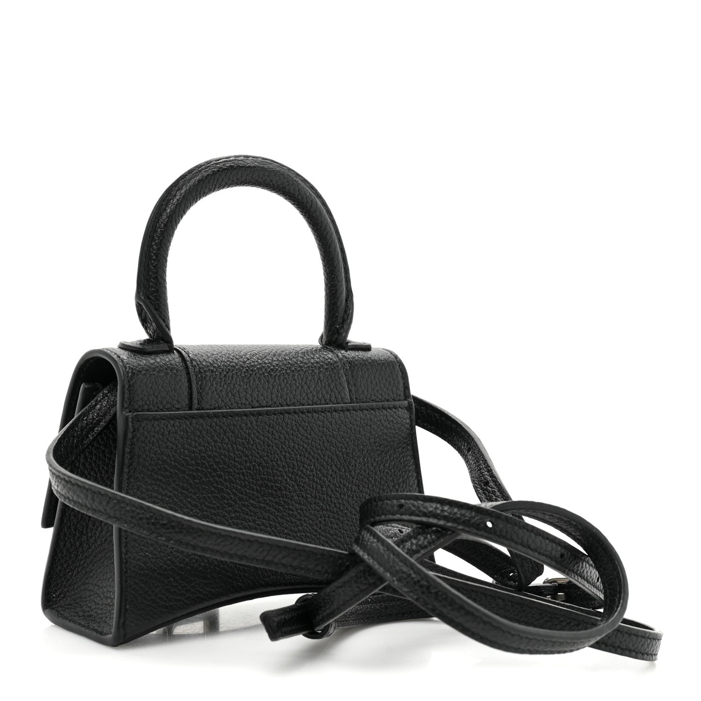 Grained Calfskin Hourglass Top Handle Bag Mini Black