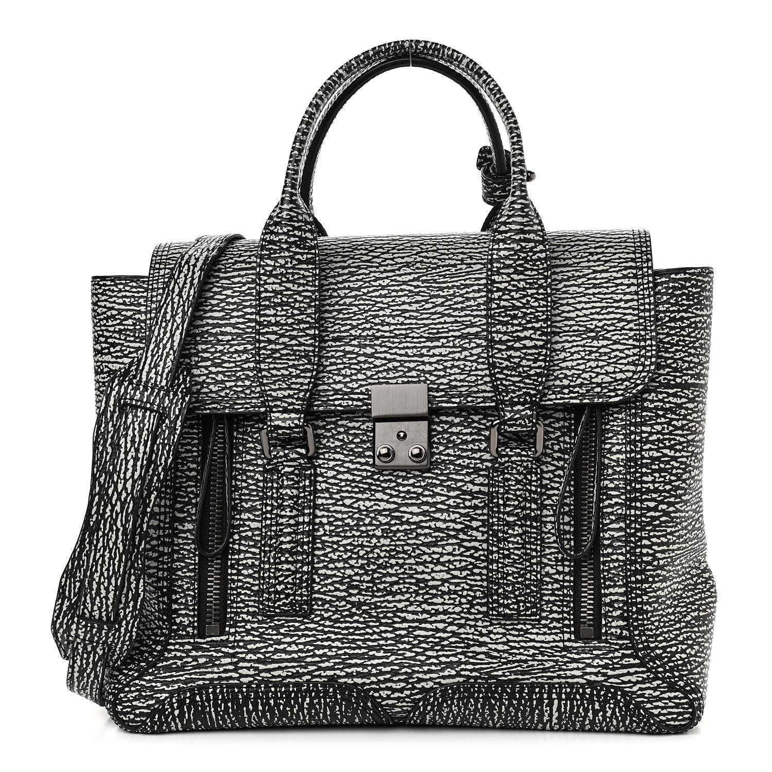 3.1 Phillip Lim Textured Calfskin Medium Pashli Satchel Black Cream 1006187 FASHIONPHILE 3.1 Phillip Lim Textured Calfskin Medium Pashli Satchel Black Cream 1006187 FASHIONPHILE