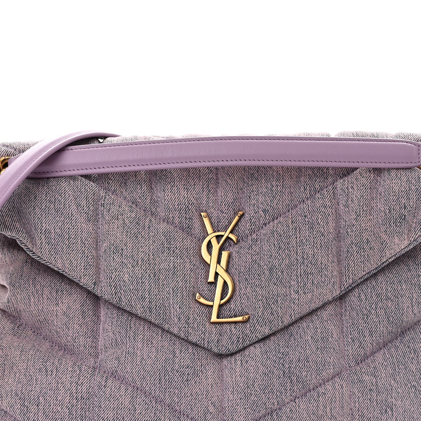 Denim Quilted Medium Loulou Puffer Monogram Chain Satchel Bleached Lilac