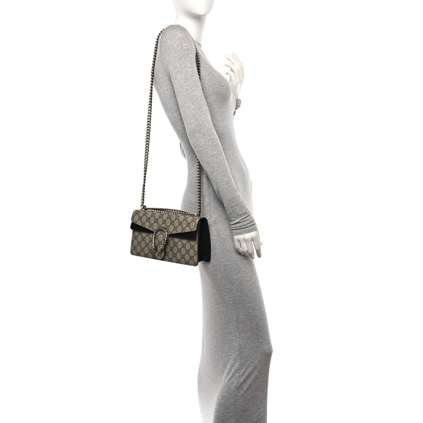 GG Supreme Monogram Suede Crystal Small Dionysus Shoulder Bag Beige Ebony Black