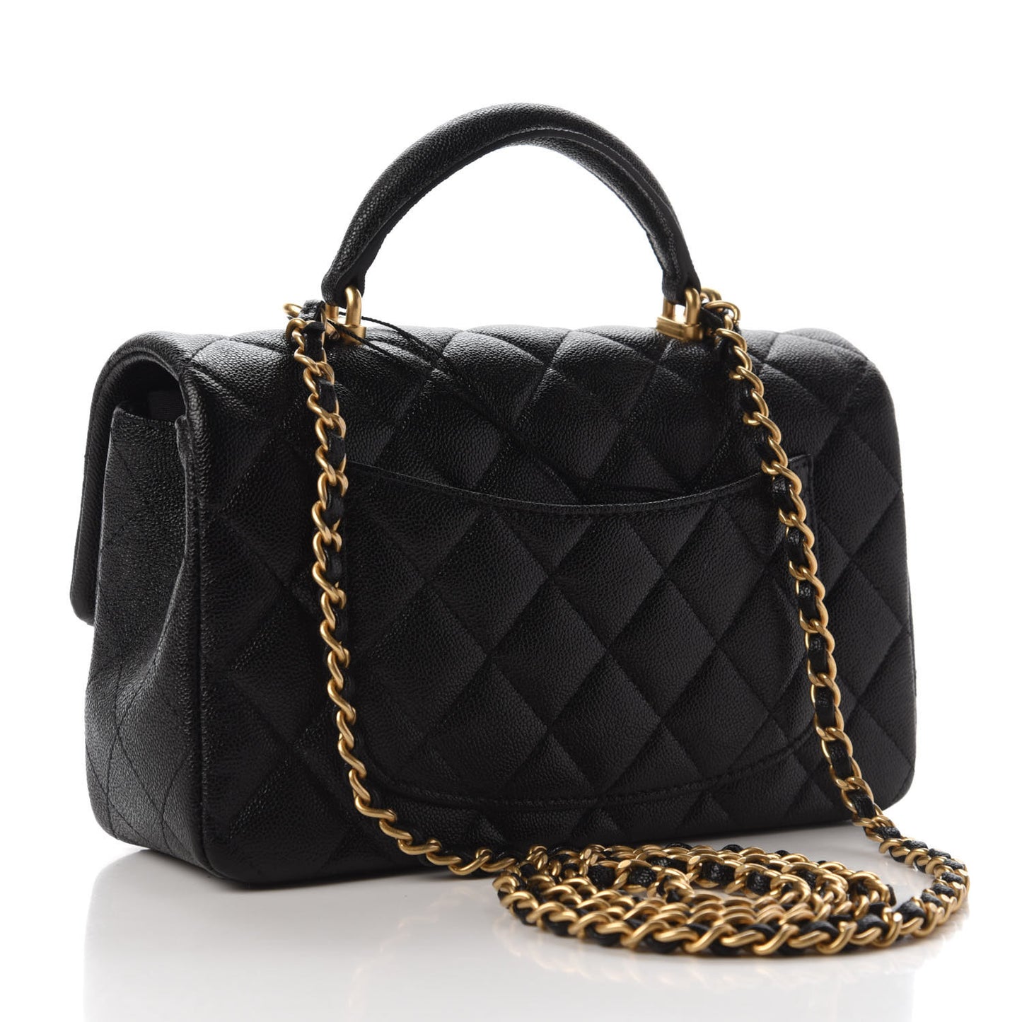 Caviar Quilted Mini Top Handle Rectangular Flap Black