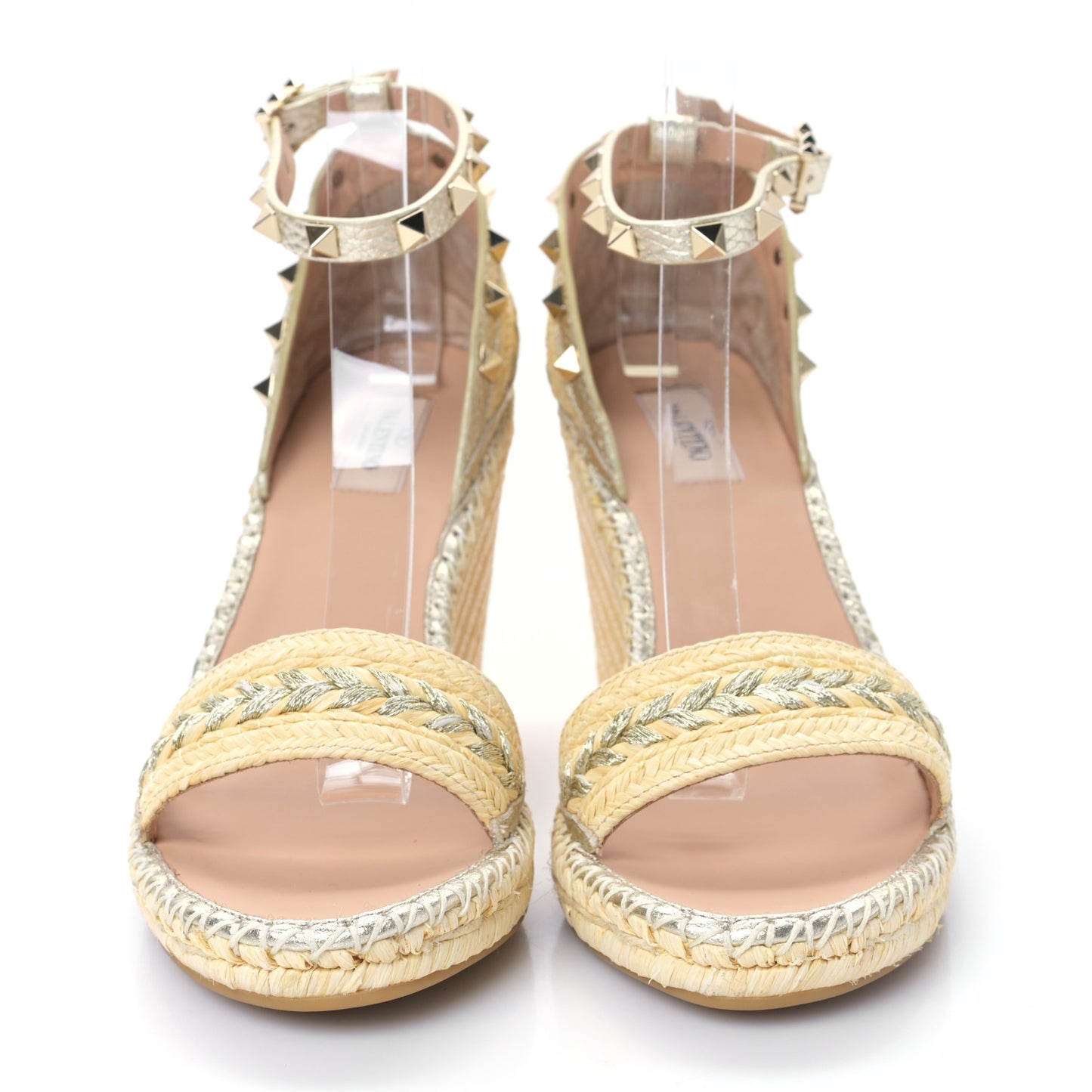 Raffia Rockstud Ankle Strap Espadrille 15/105mm Wedge Sandals 41 Naturale Silver