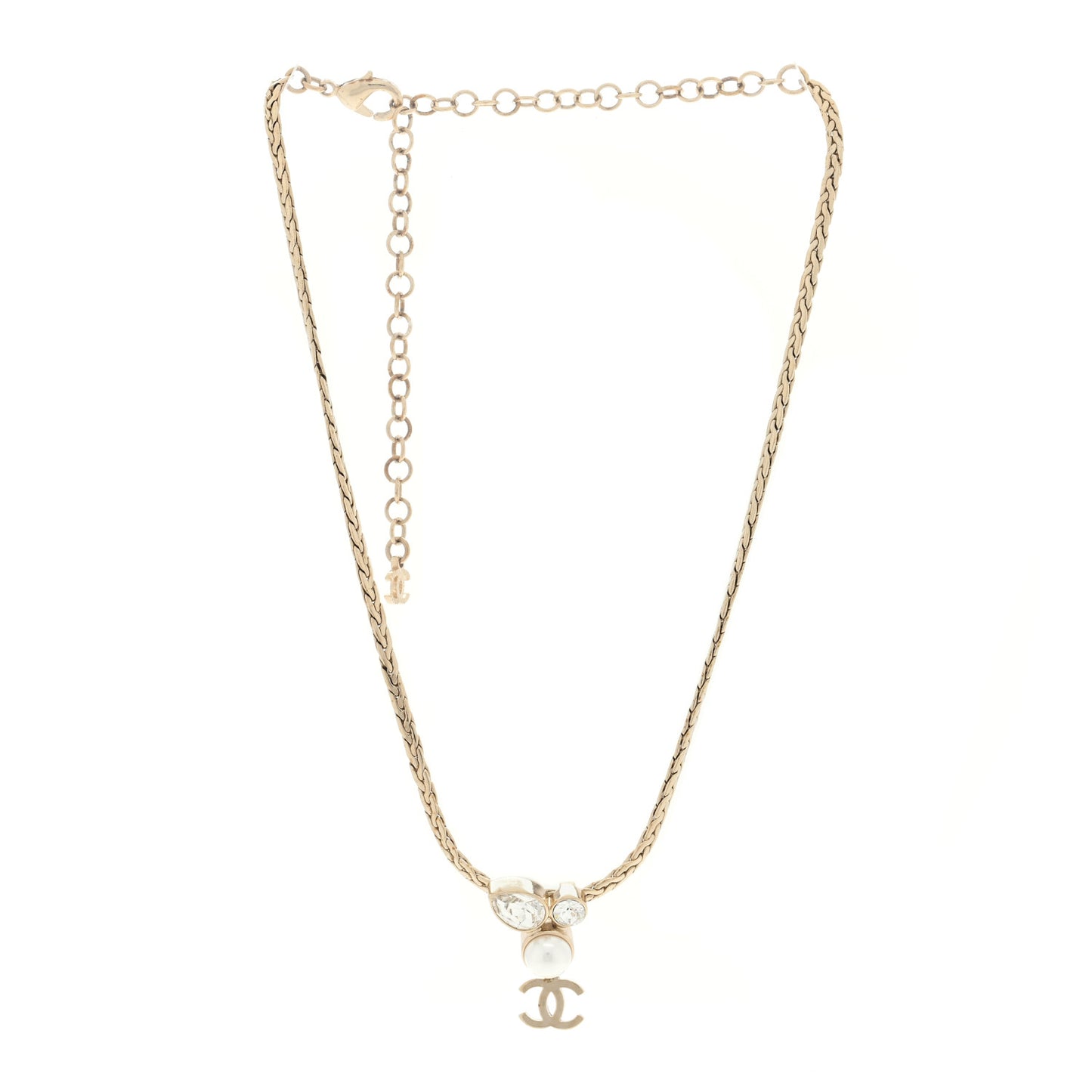 Pearl Crystal CC Teardrop Braided Necklace Gold