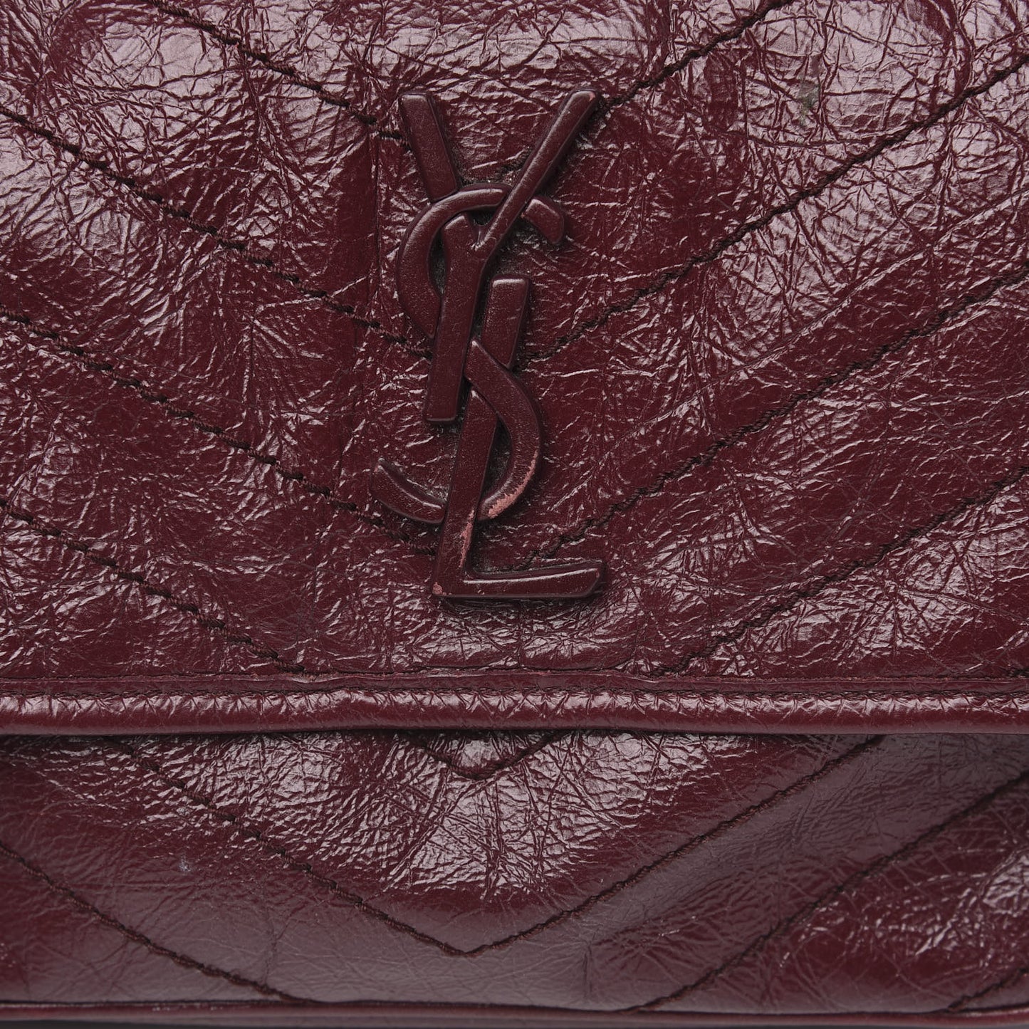 Crinkled Calfskin Matelasse Monogram Medium Niki Chain Satchel Burgundy