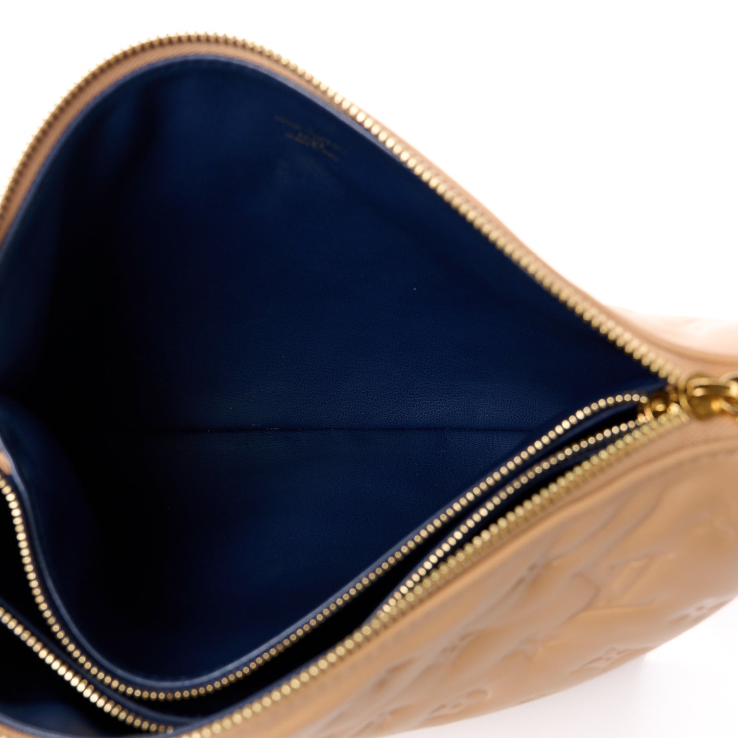 Lambskin Embossed Monogram Coussin PM Camel