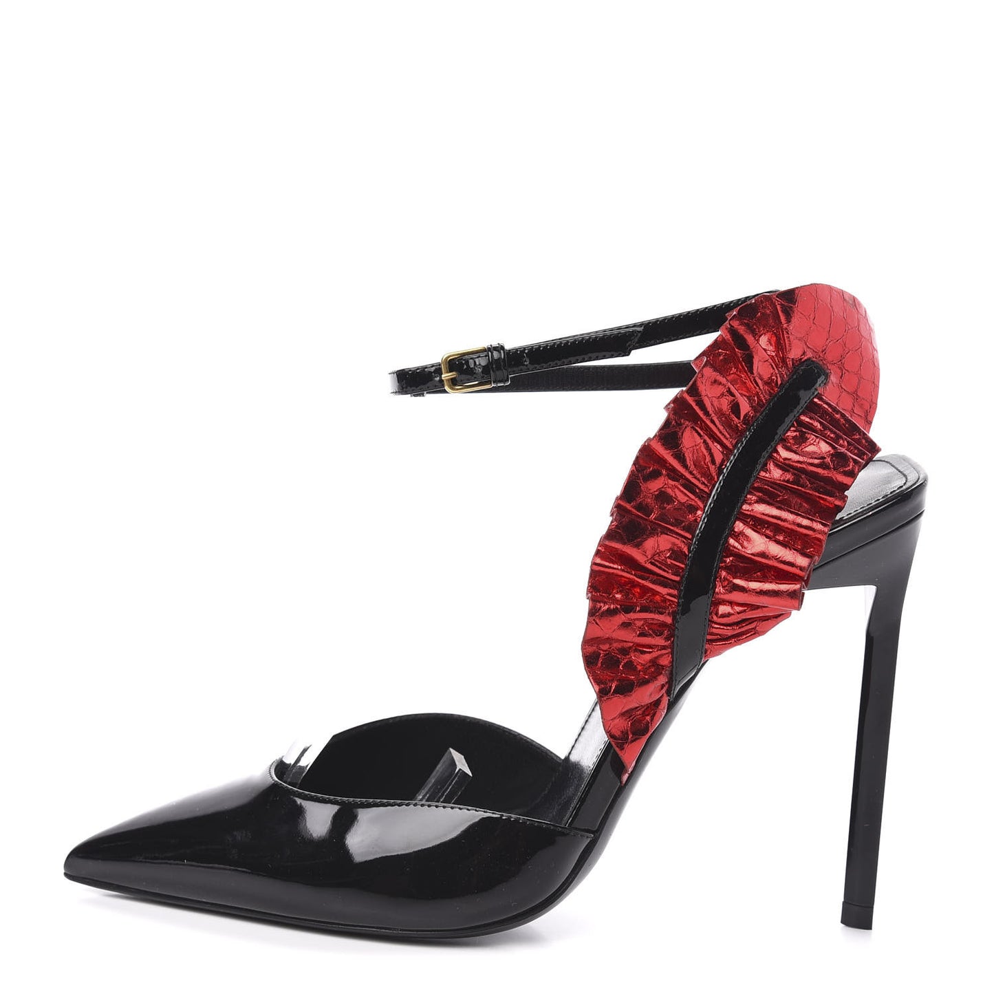 Patent Calfskin Ayers Edie 110 Leaf Slingback Pumps 36 Black Red