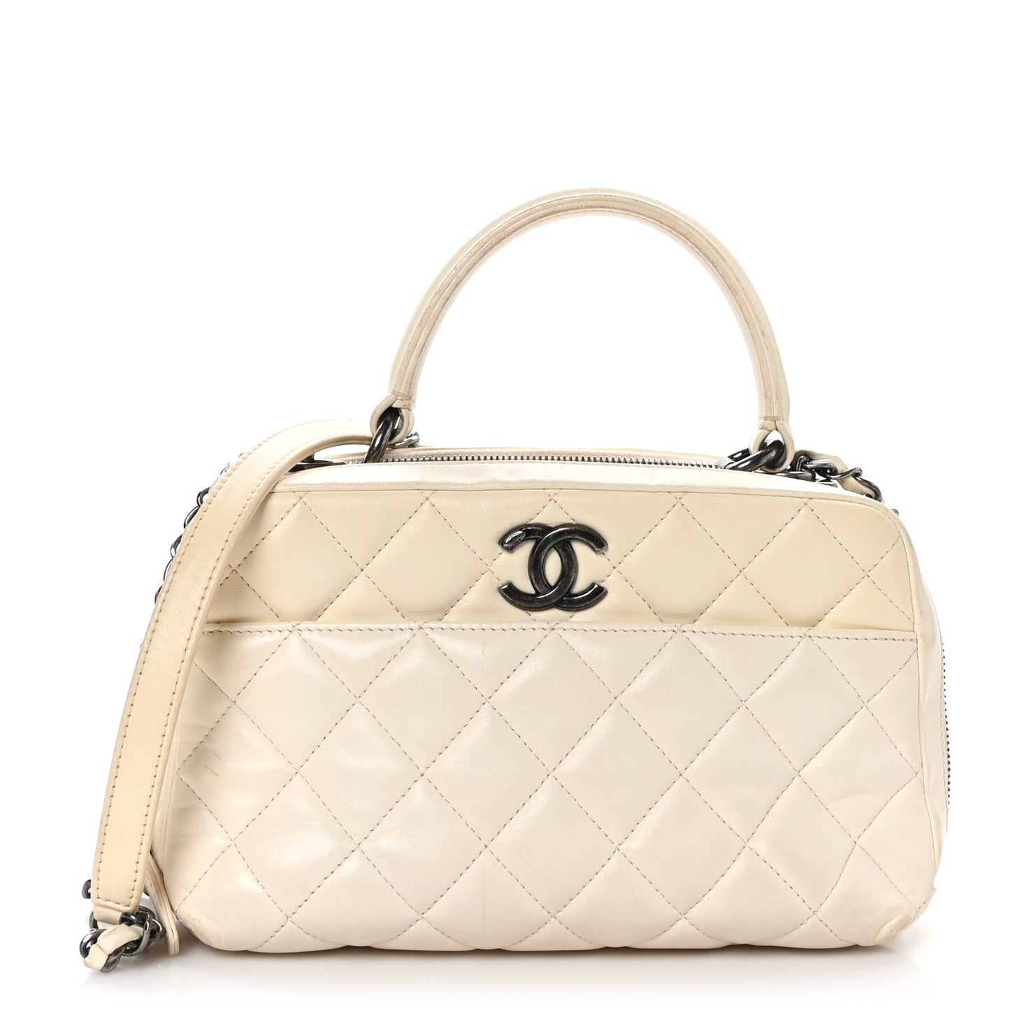 Lambskin Quilted Medium Trendy CC Bowling Bag White