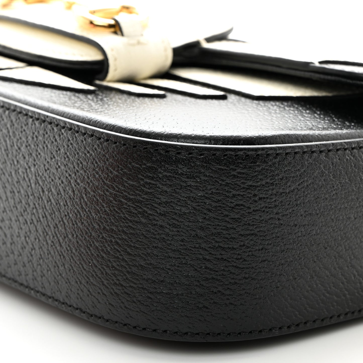 X ADIDAS Textured Dollar Calfskin Web Small Trefoil Horsebit 1955 Shoulder Bag Black Off White