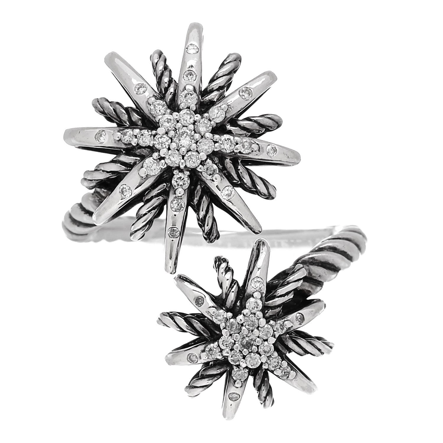David Yurman Sterling Silver Diamond 28mm Open Starburst Ring 54 6.75 1 of 4